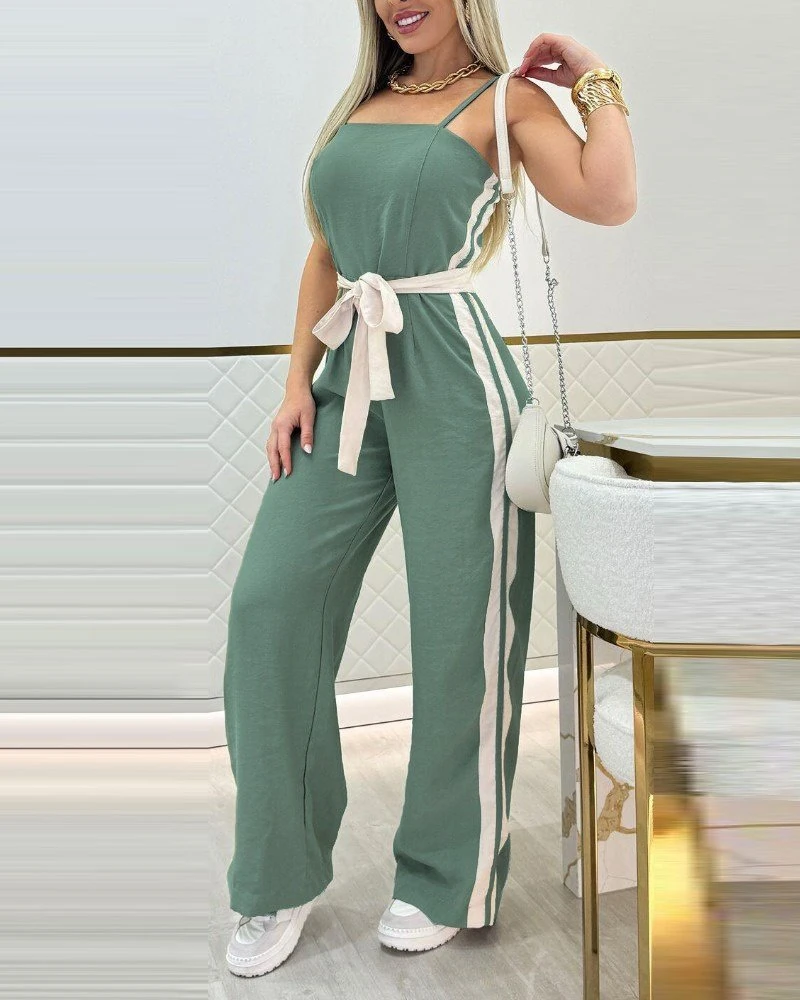 Kadın Ip Askılı Straplez Belden Kuşaklı Viskon Iki Iplik Tulum