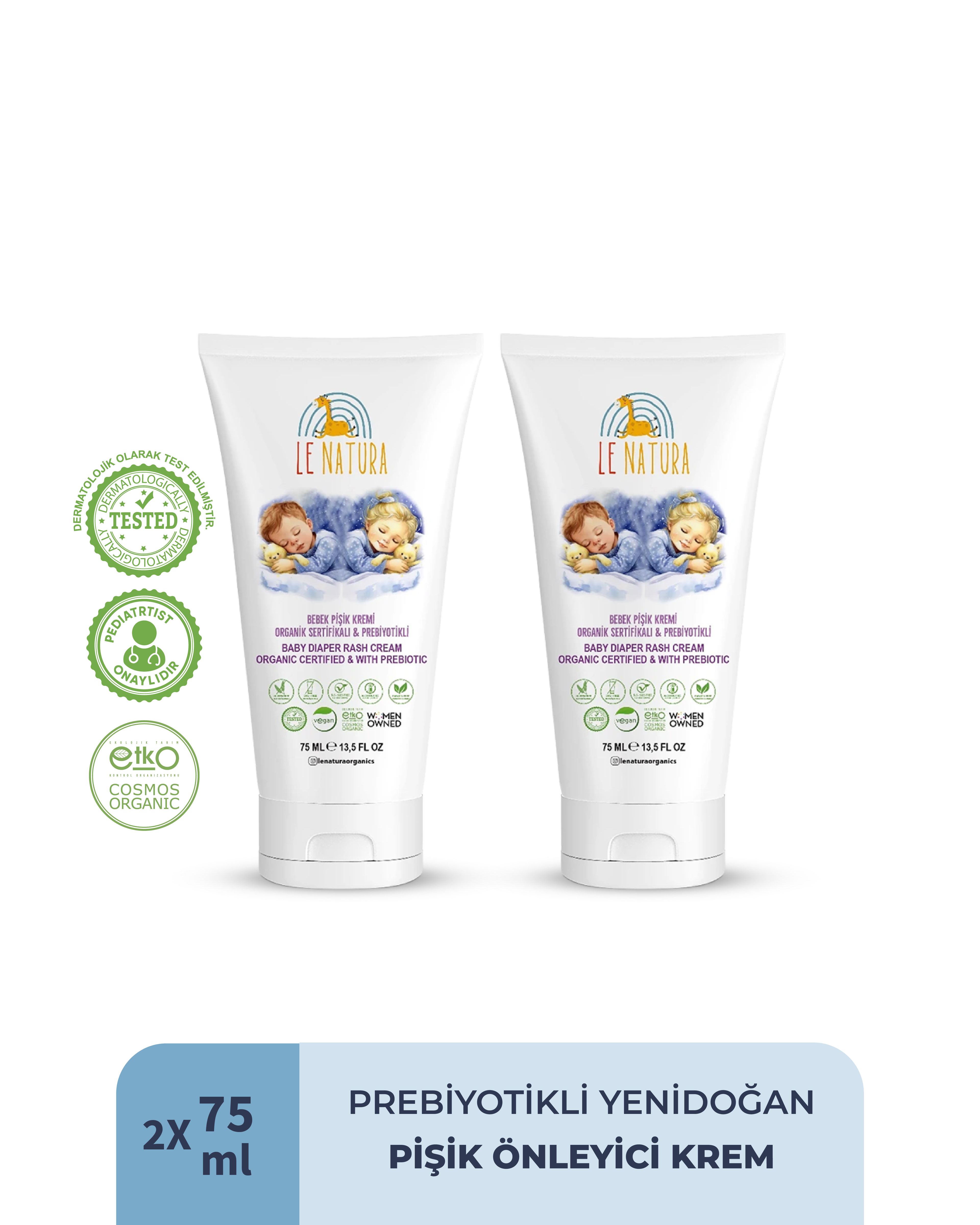 Le Natura Prebiyotikli Yenidoğan Bebek Pişik Kremi – 2x 75 ml , Doğal Koruma, Hızlı Onarım