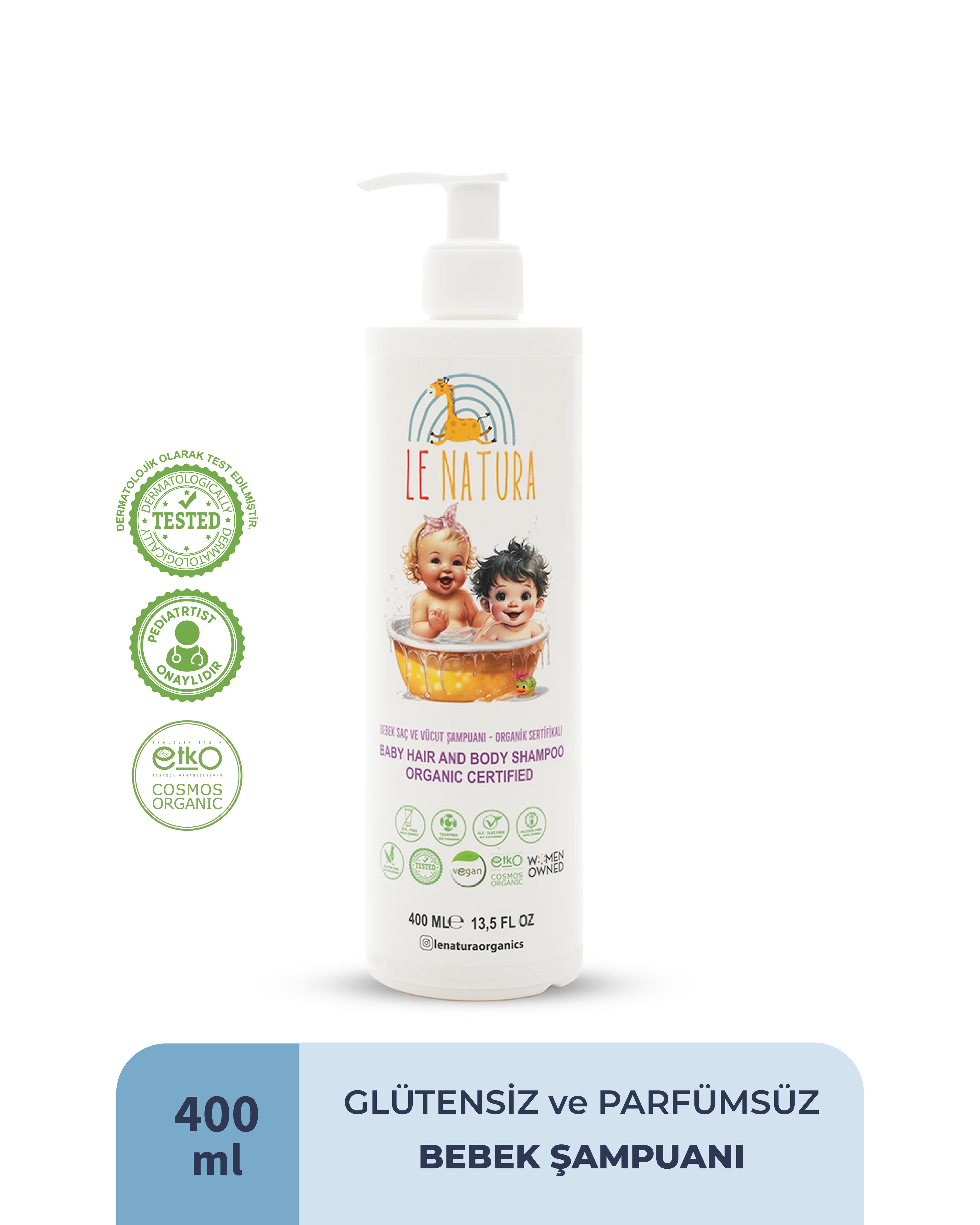 Organik ve Vegan Sertifikalı Glütensiz Bebek Saç ve Vücut Şampuanı- 400 ML