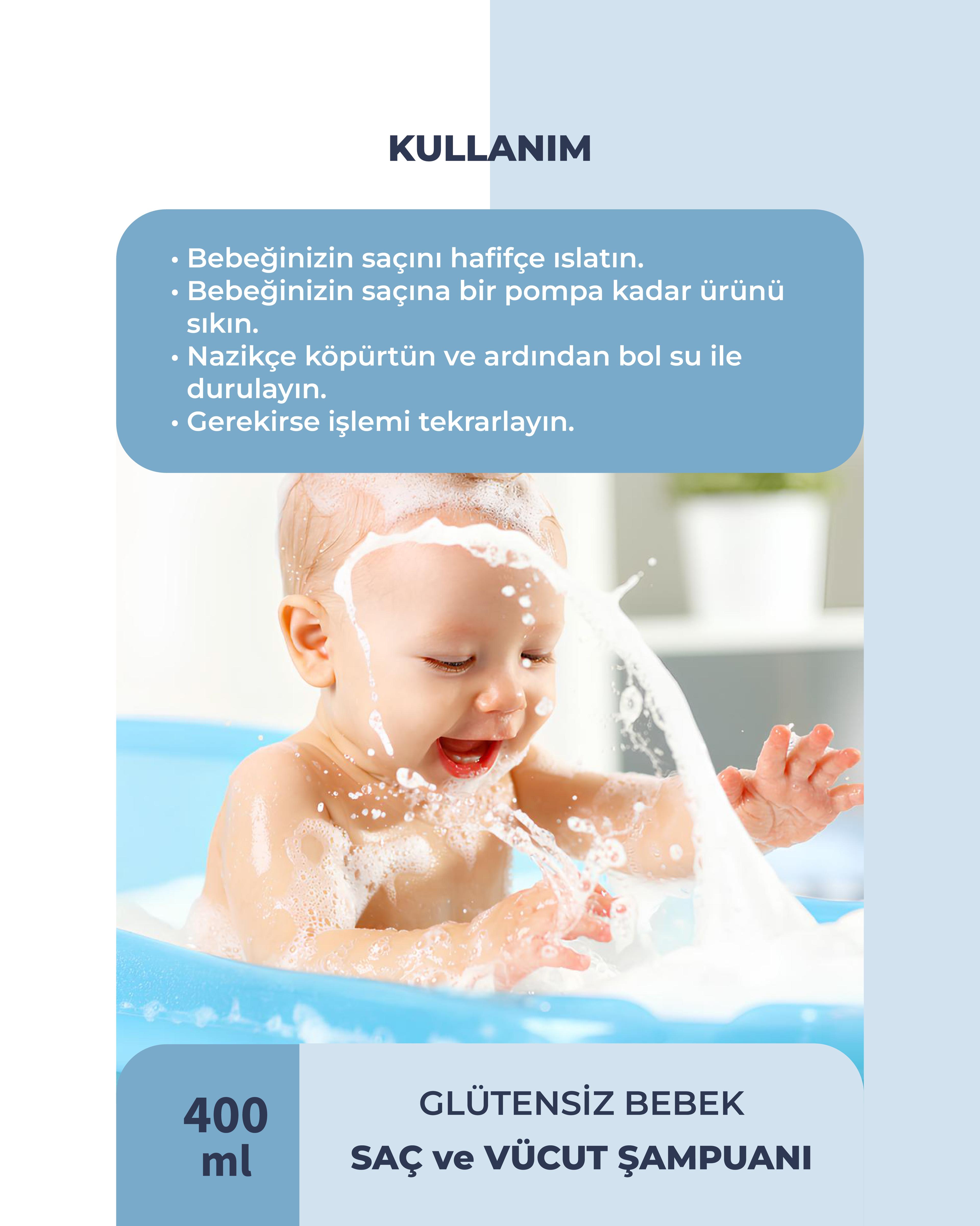 Organik ve Vegan Sertifikalı Glütensiz Bebek Saç ve Vücut Şampuanı- 400 ML