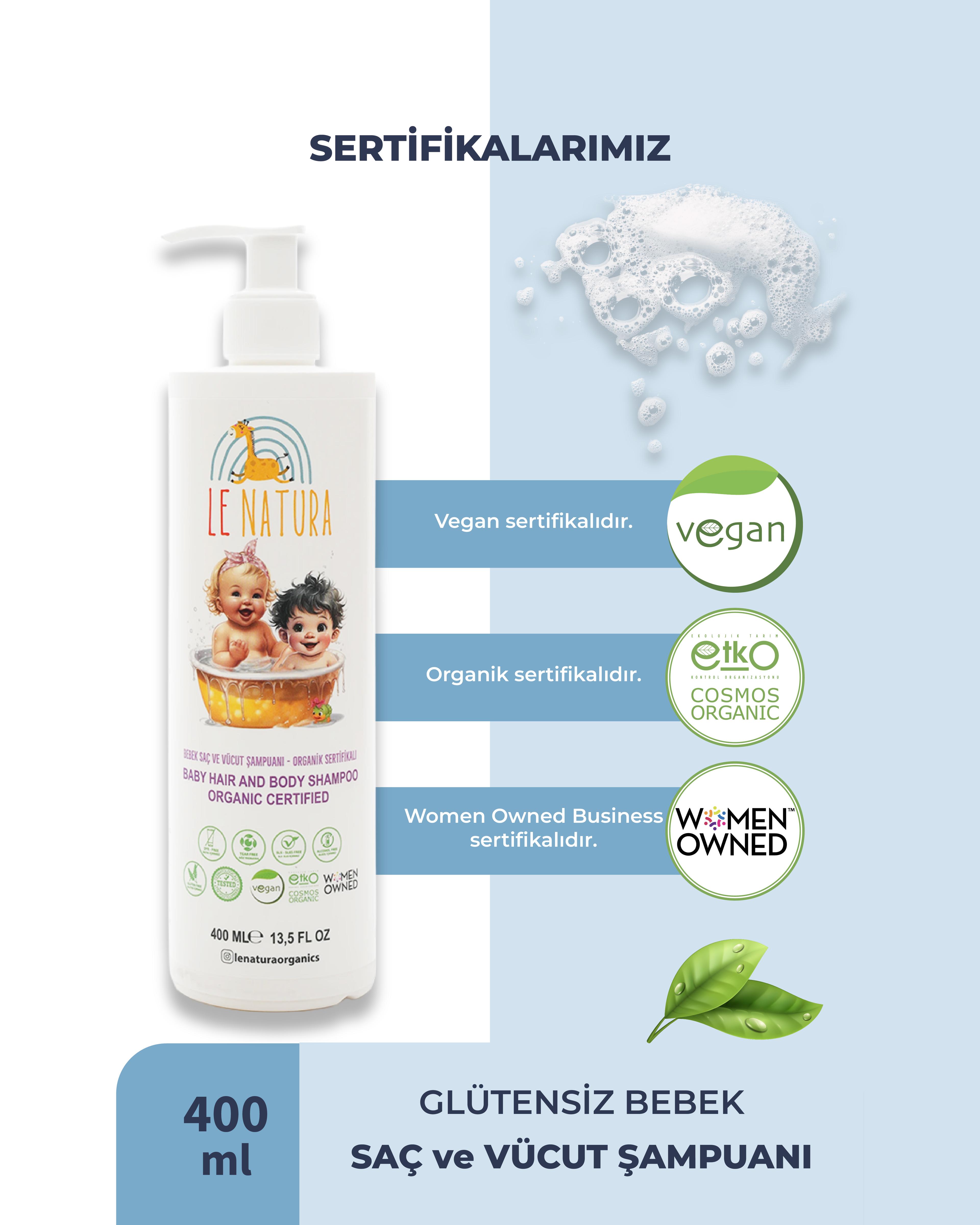 Organik ve Vegan Sertifikalı Glütensiz Bebek Saç ve Vücut Şampuanı- 400 ML