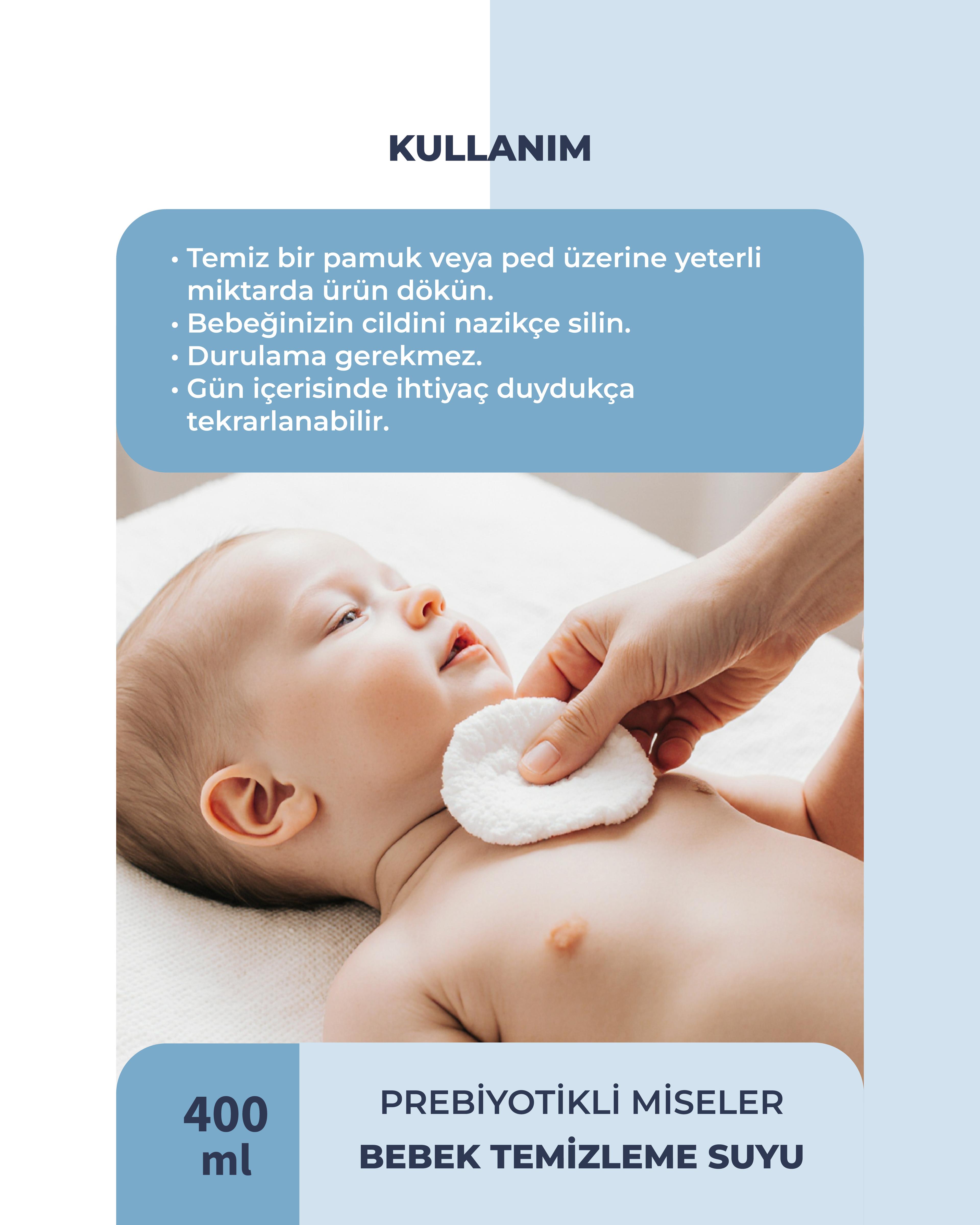Organik & Vegan Sertifikalı, Prebiyotikli Bebek Temizleme Suyu-Durulanmayan Miseler Su - 400 ml