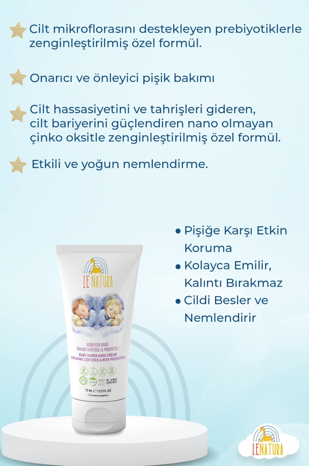 Le Natura Organik, Vegan ve Prebiyotikli Bebek Pişik Önleyici Krem