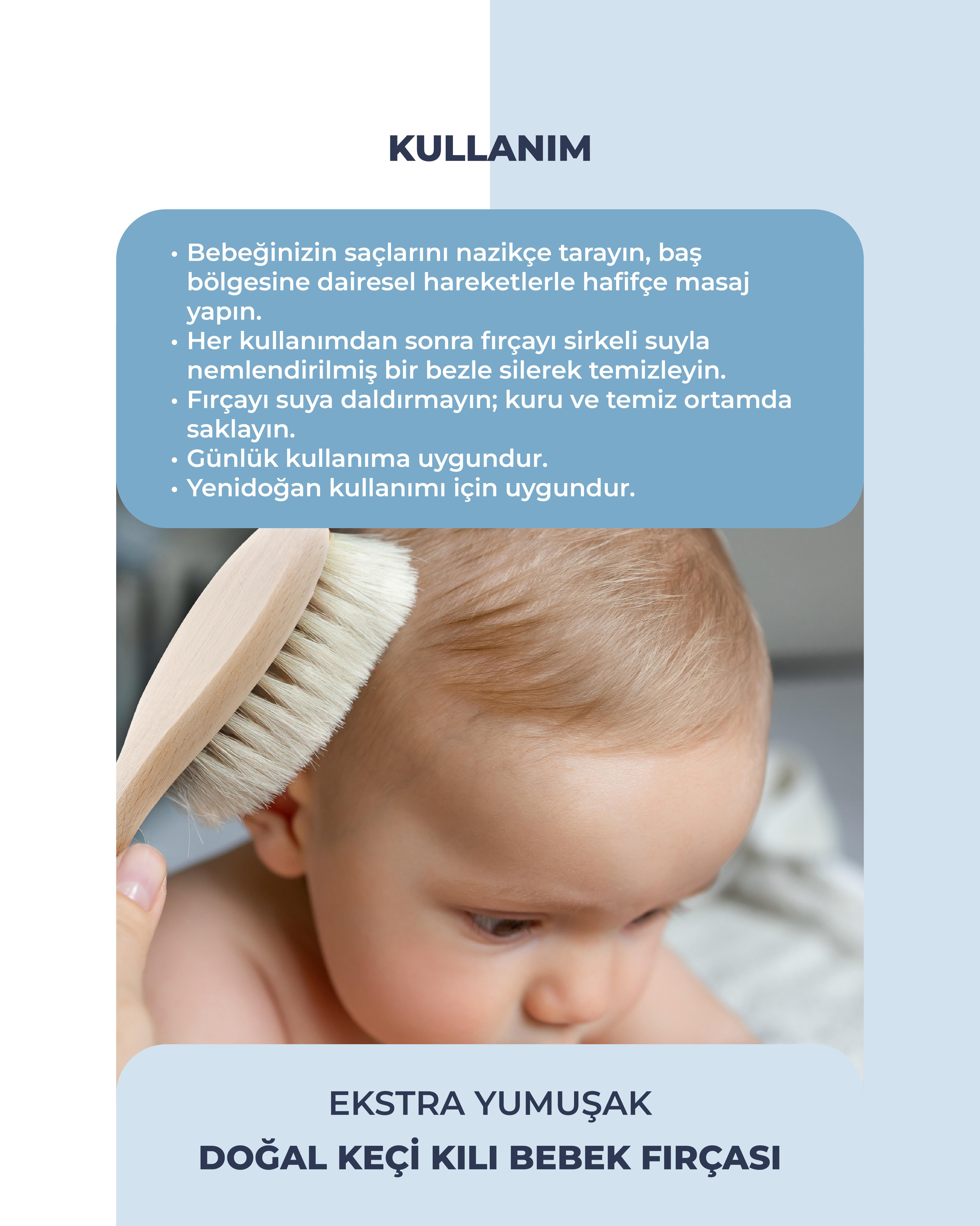Ekstra Yumuşak Doğal Keçi Keçi Kılı Bebek Konak Saç Fırçası