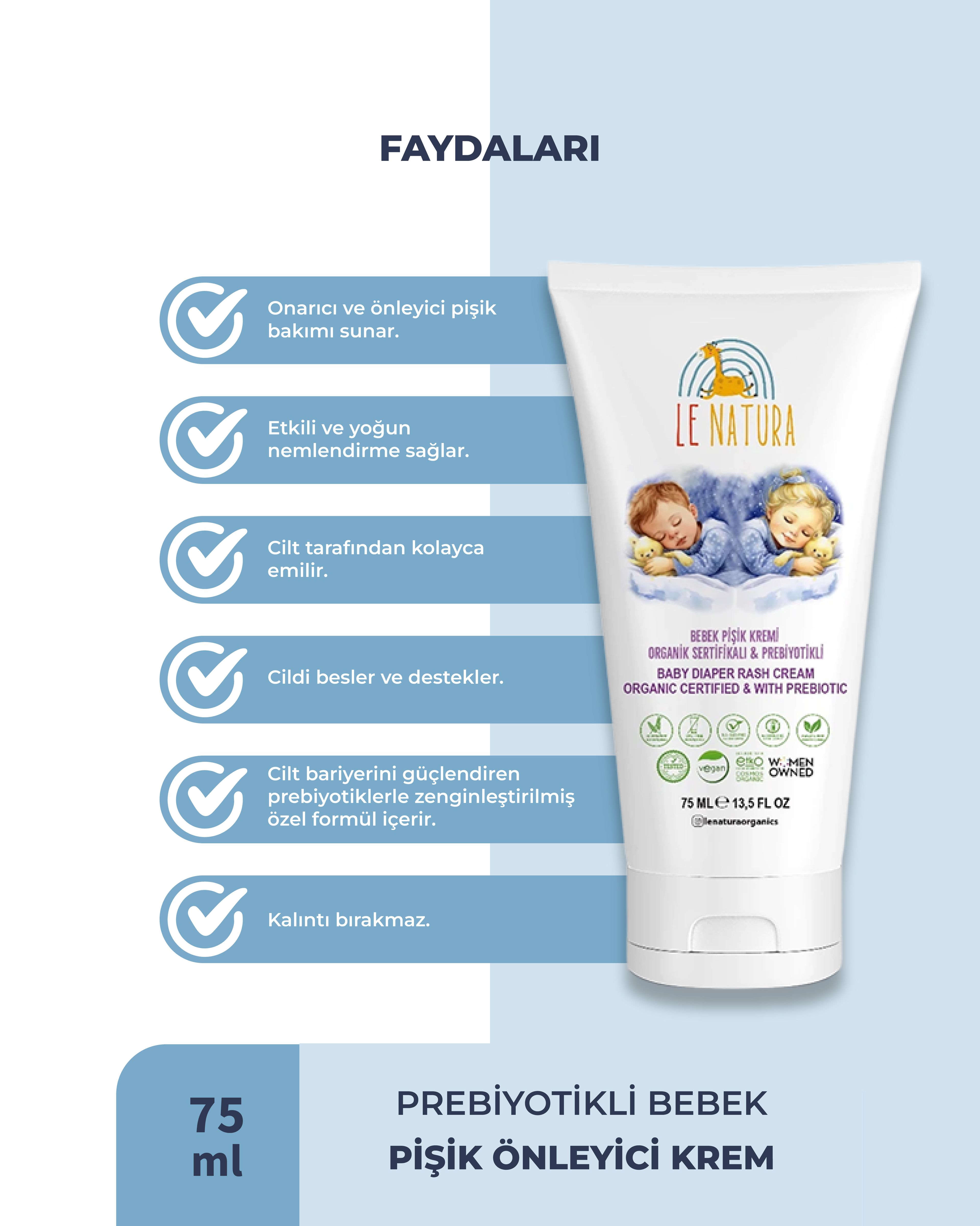 Organik, Vegan ve Prebiyotikli Bebek Pişik Önleyici Krem - Sarı Kantaron Özlü ve Hodan Yağlı 75 ml