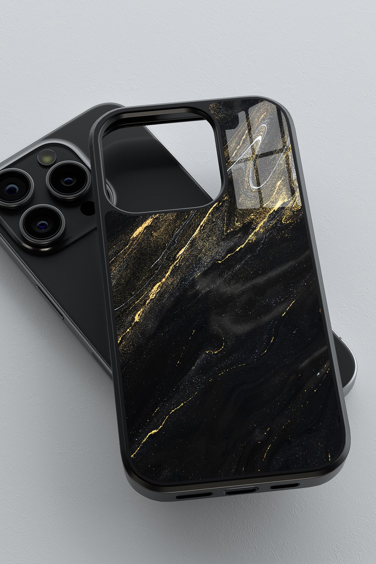 Black Marble Flexible Cam Kılıf
