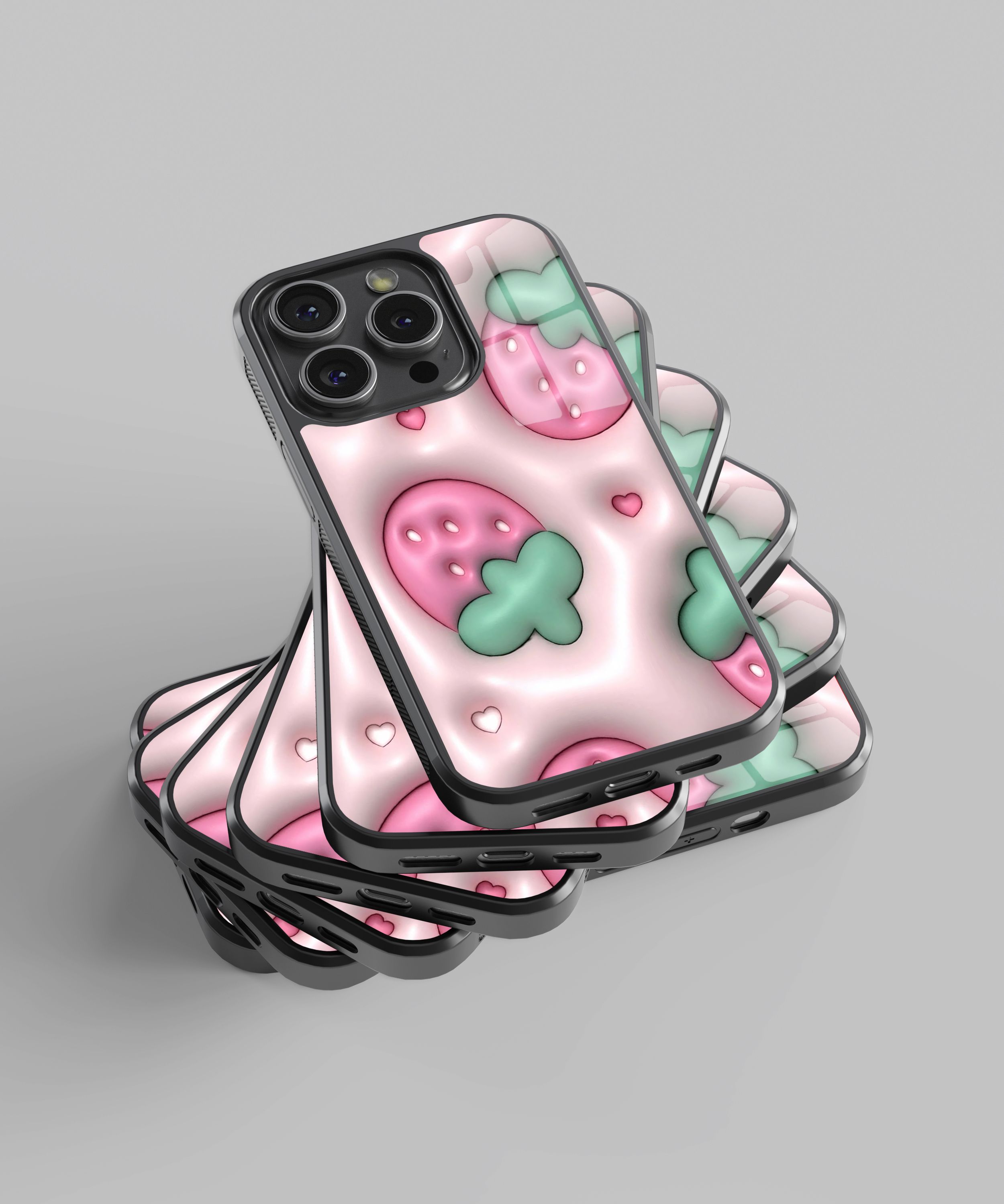 3D Pınk Strawberry Flexible Cam Kılıf