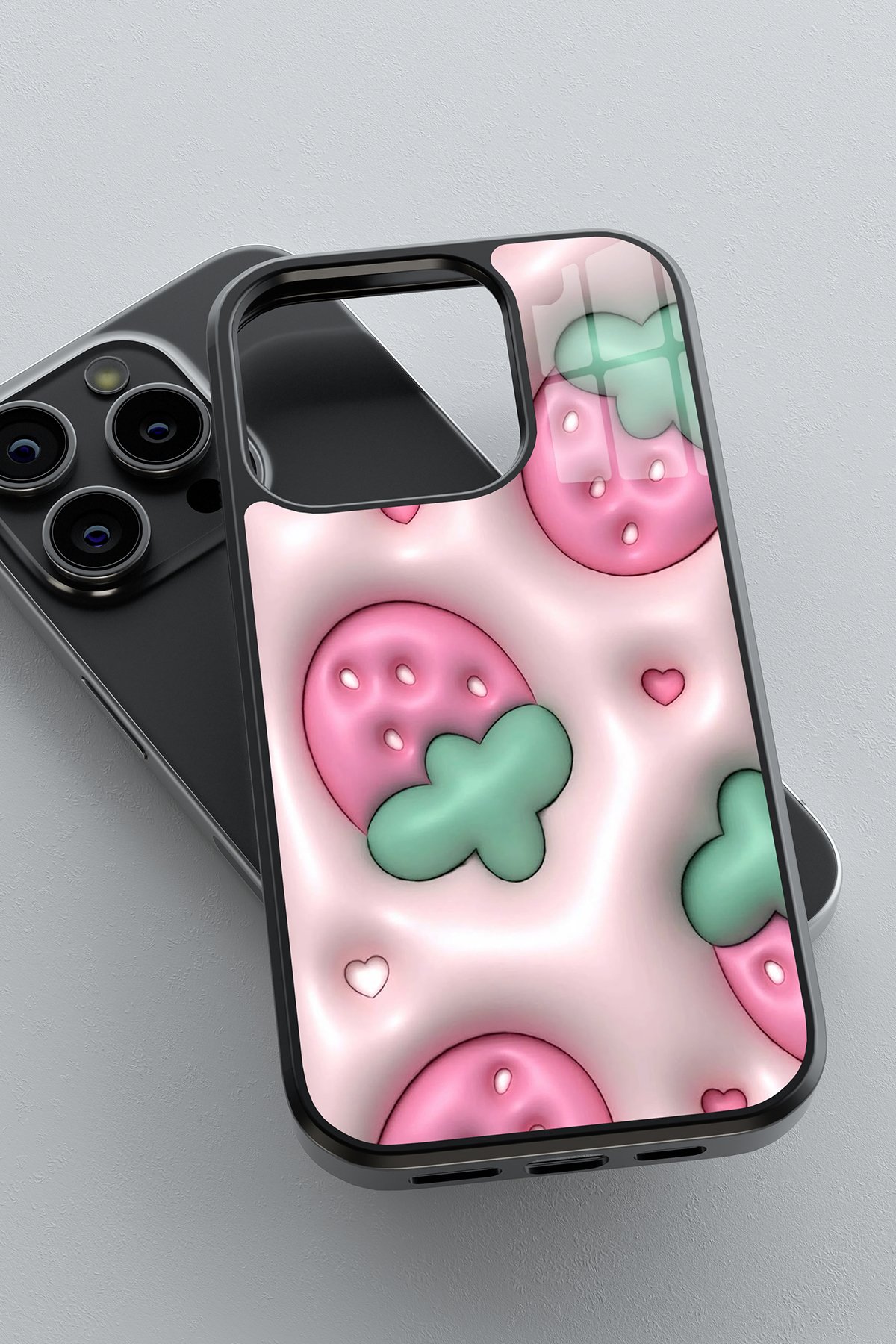 3D Pınk Strawberry Flexible Cam Kılıf