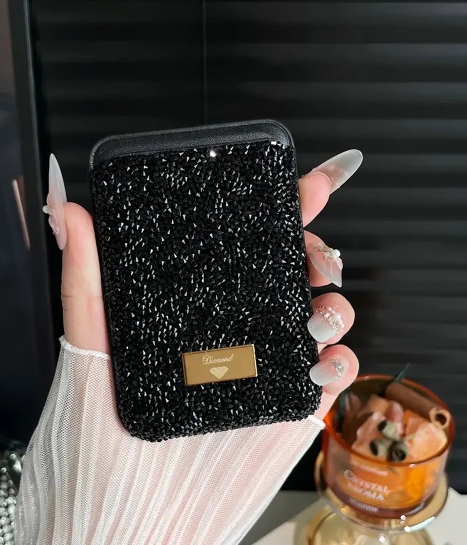 Taşlı Siyah Magsafe Cüzdan 