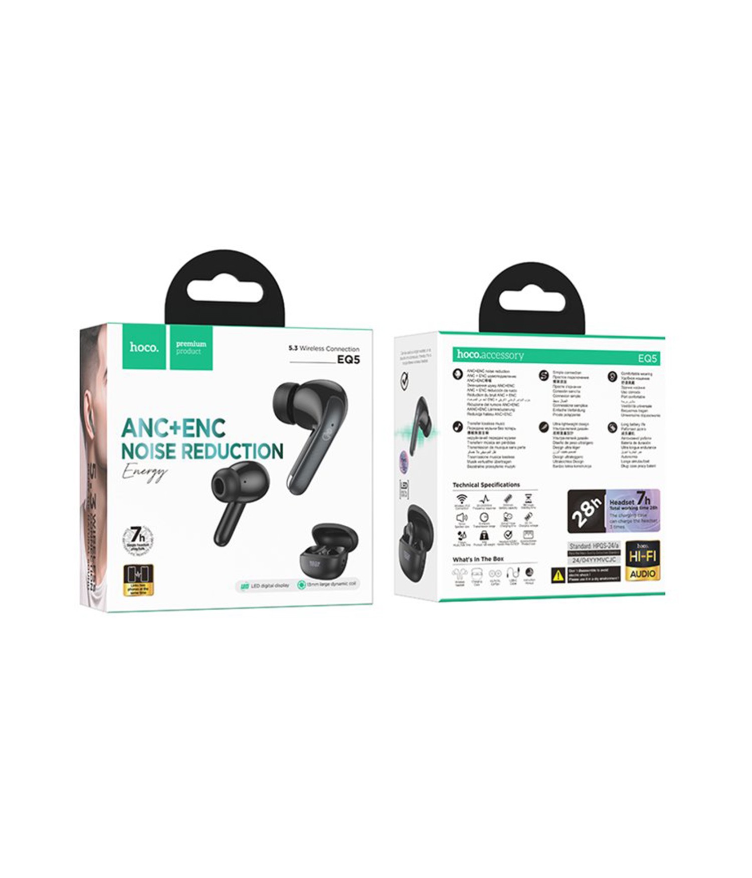Hoco EQ5 Energy Aktif Gürültü Engelleyici Özellikli Bluetooth 5.3 Kablosuz TWS Airpods Kulaklık - Siyah