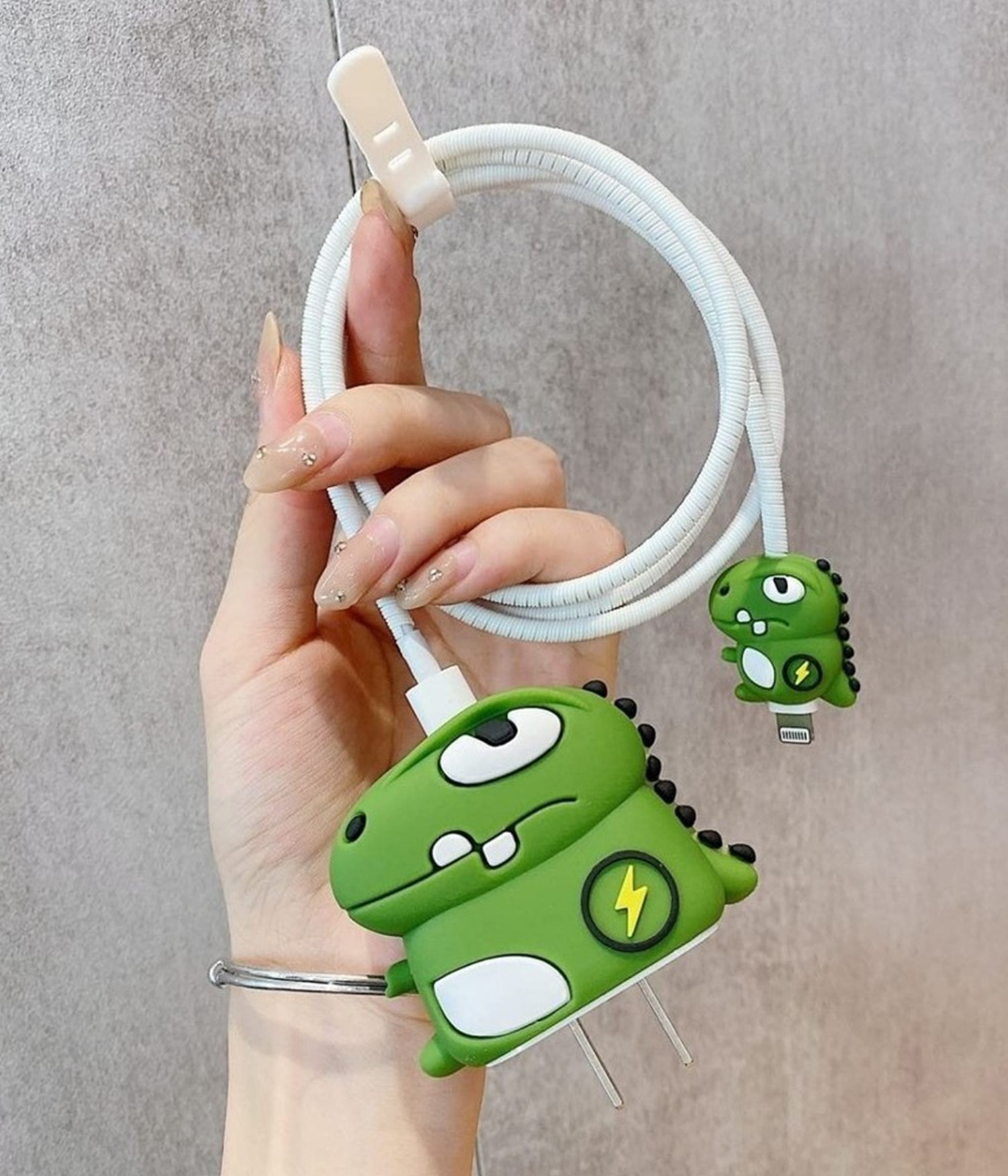 Iphone 18W/20W Uyumlu Şarj Aleti Kılıfı, Adaptör Ve Kablo Koruyucu Dinazor