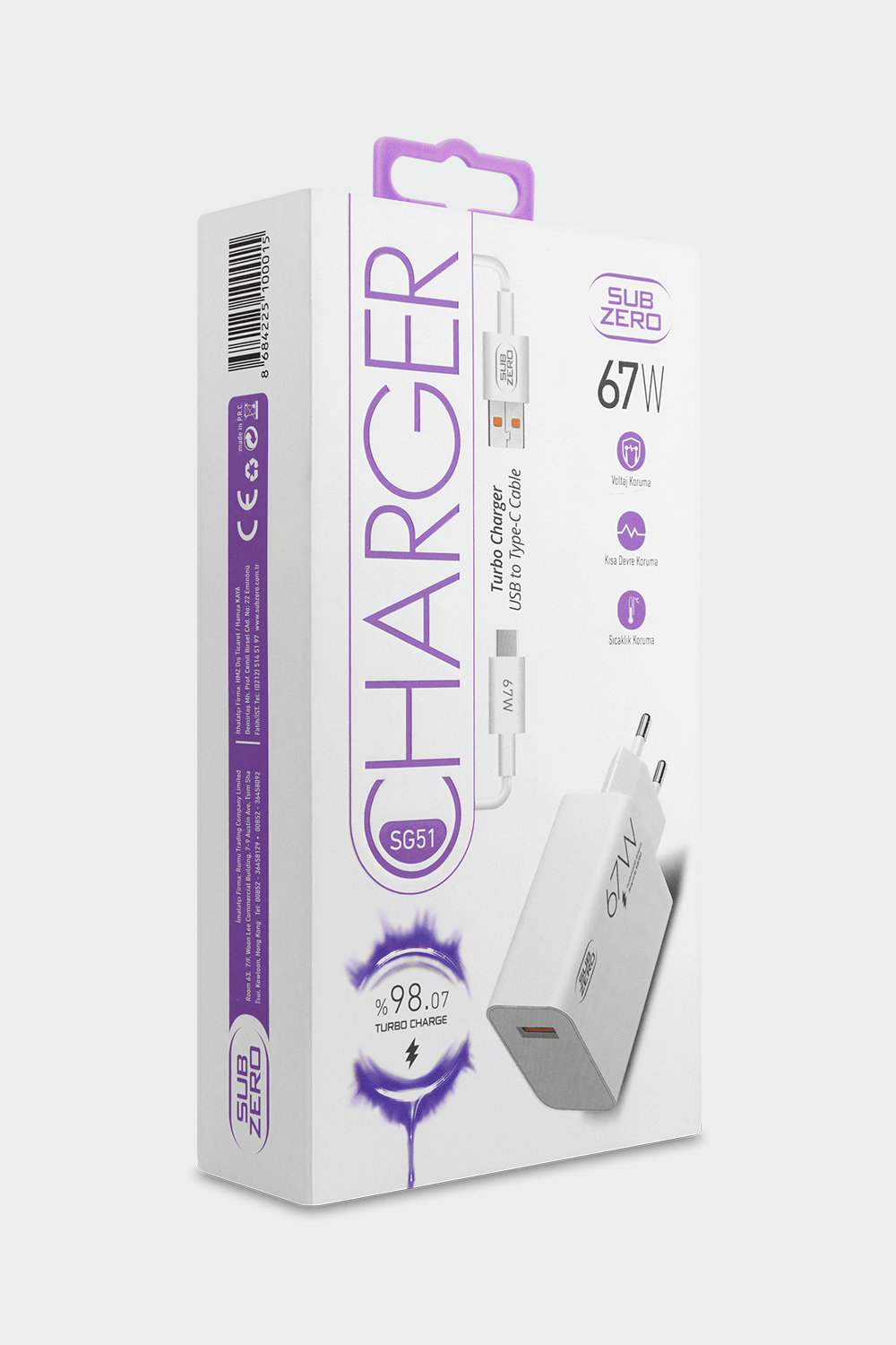 Subzero Usb to Type-C Kablo Şarj Cihazı Seti Beyaz
