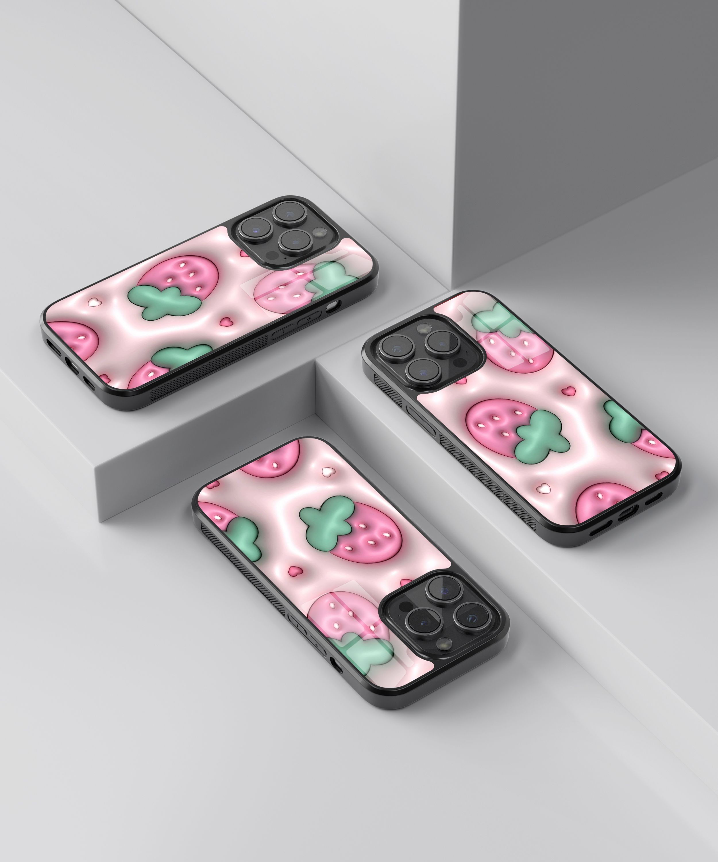 3D Pınk Strawberry Flexible Cam Kılıf