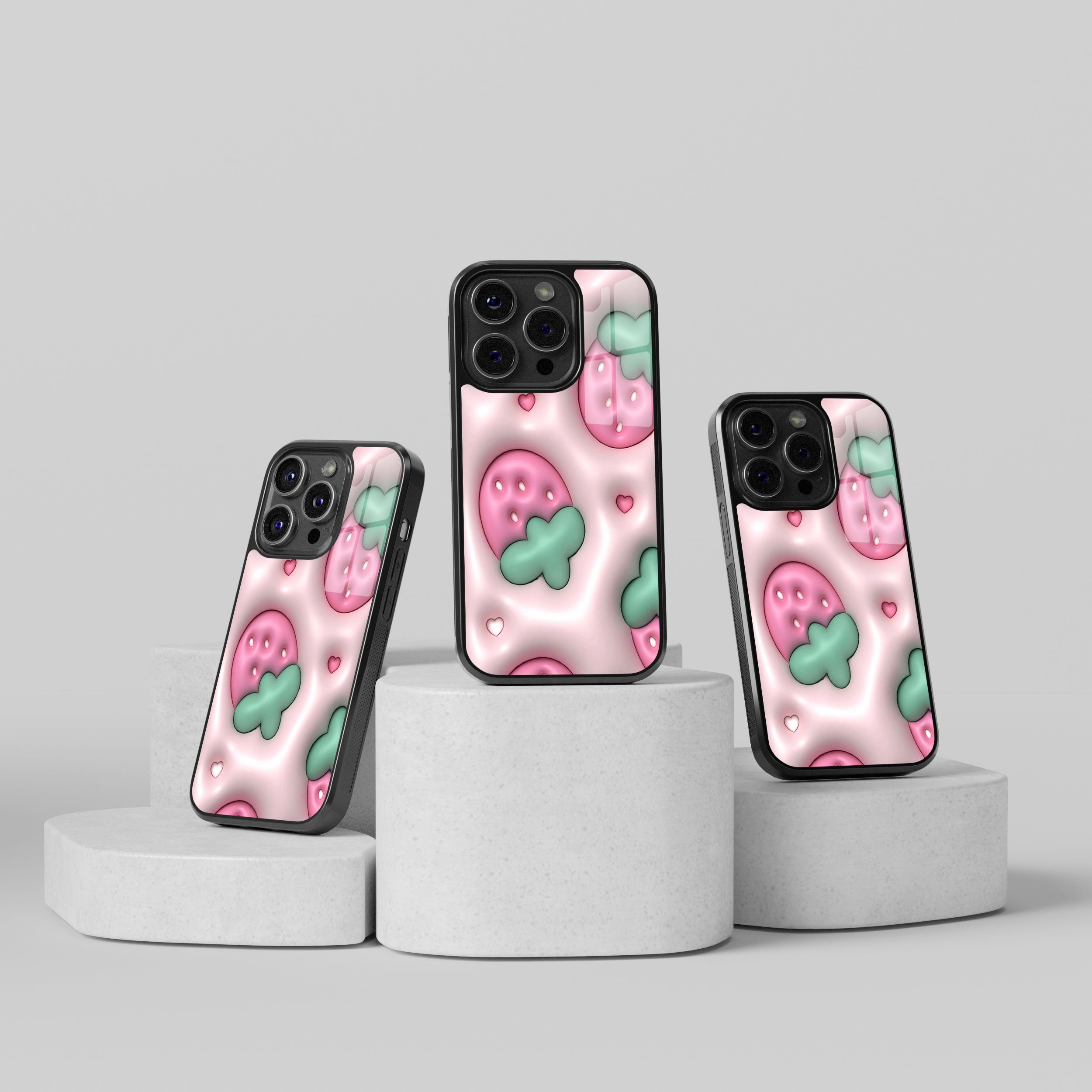 3D Pınk Strawberry Flexible Cam Kılıf