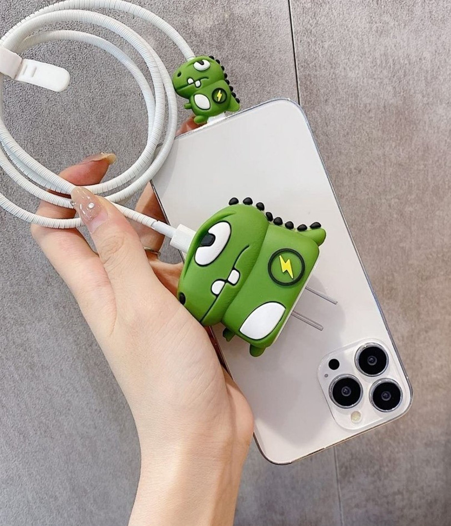 Iphone 18W/20W Uyumlu Şarj Aleti Kılıfı, Adaptör Ve Kablo Koruyucu Dinazor
