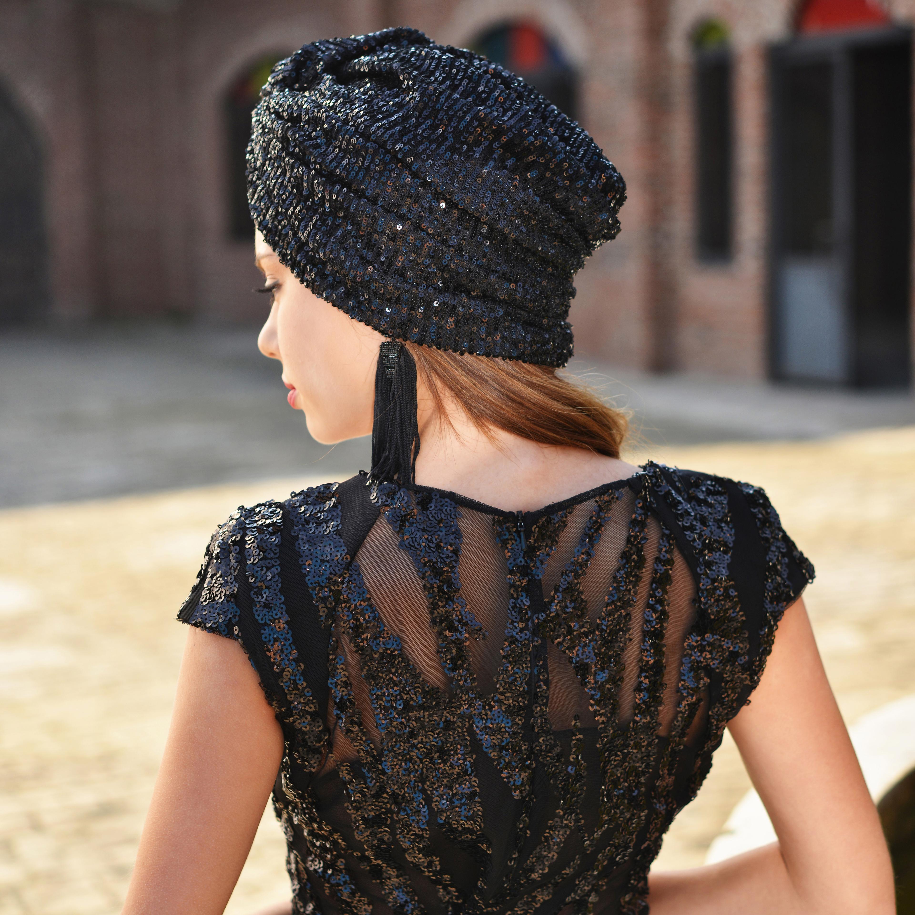 Sequin Black Mezge Turban