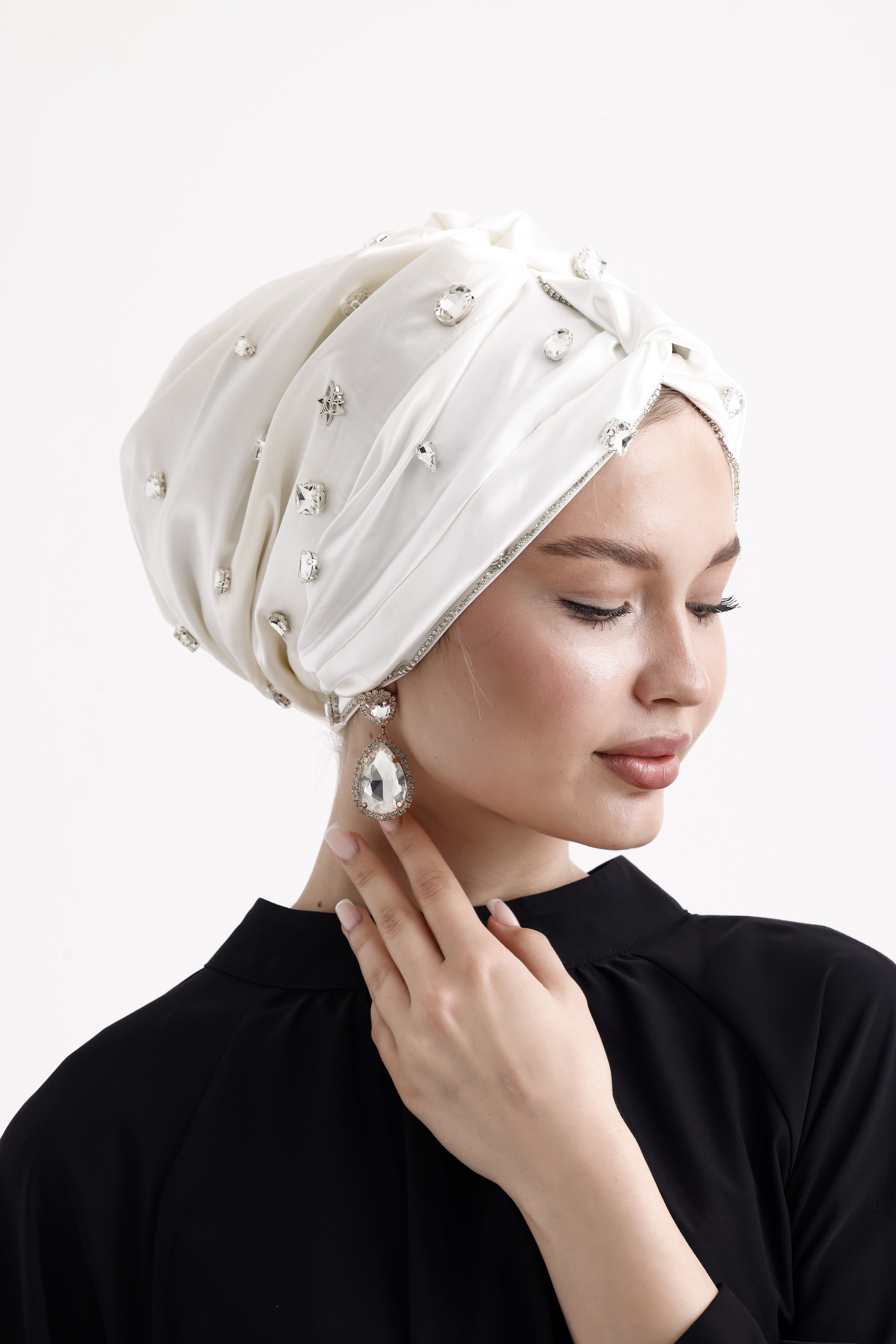 Diamond Filled Turban - Ecru