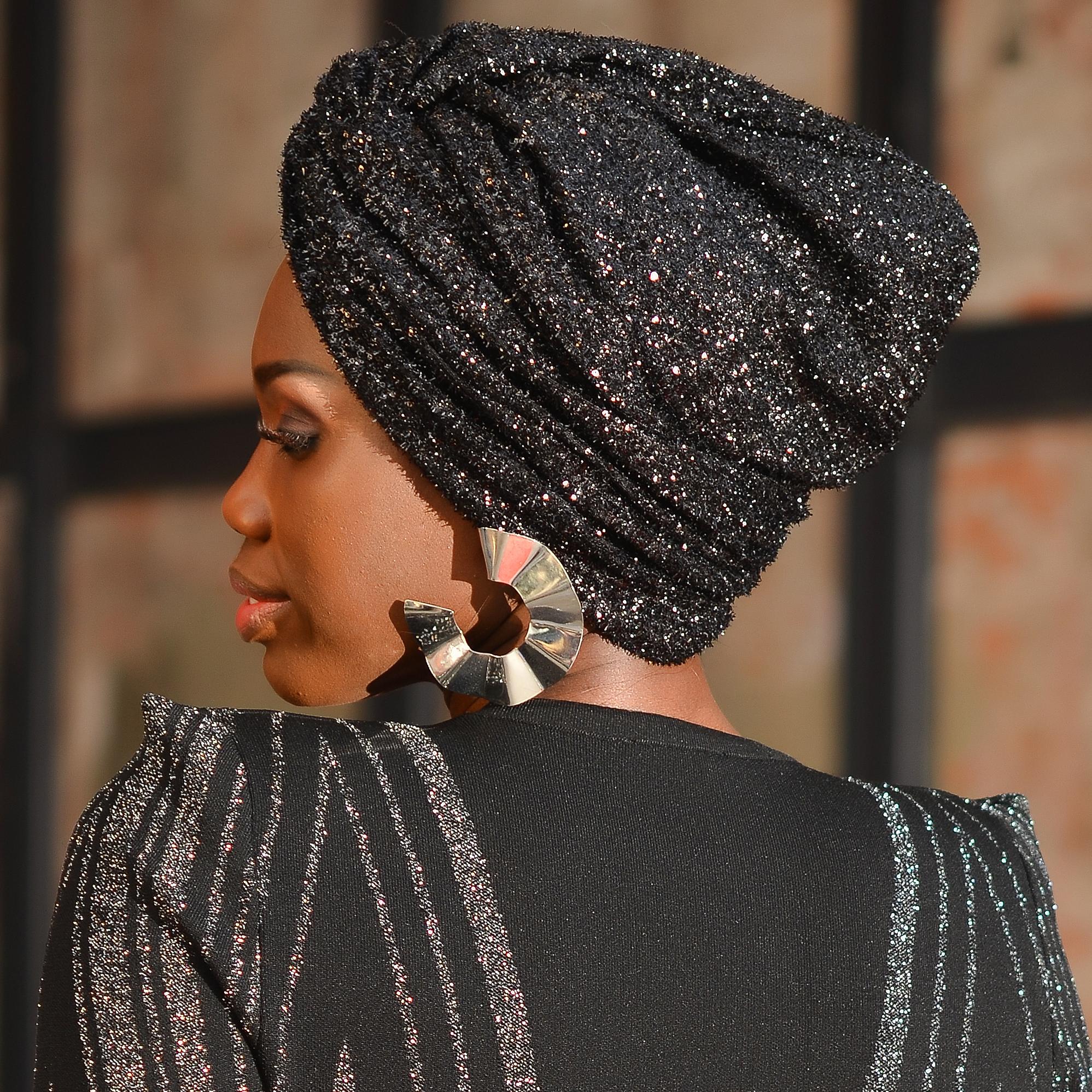 Tiny Sequin Black Mezge Turban