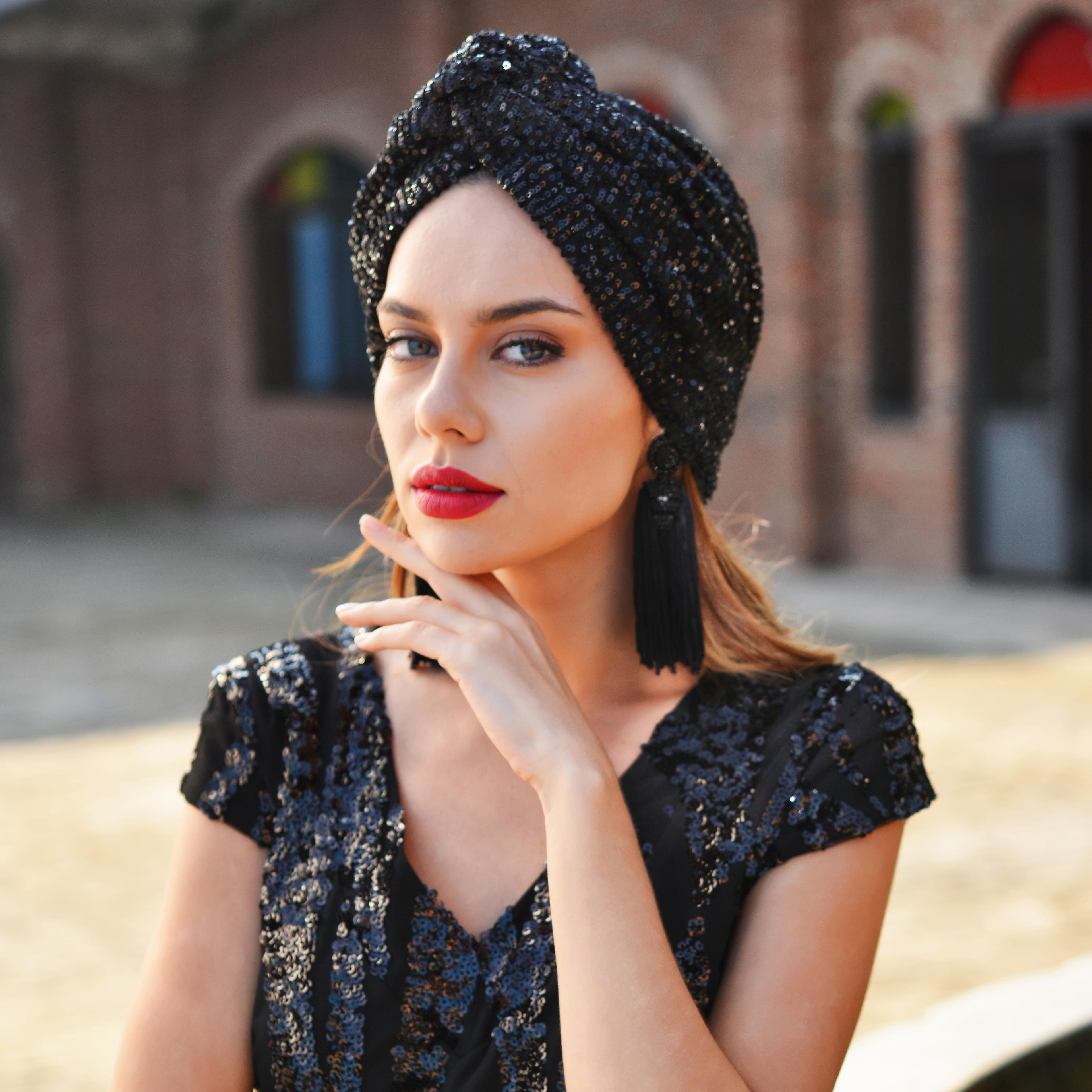 Sequin Black Mezge Turban