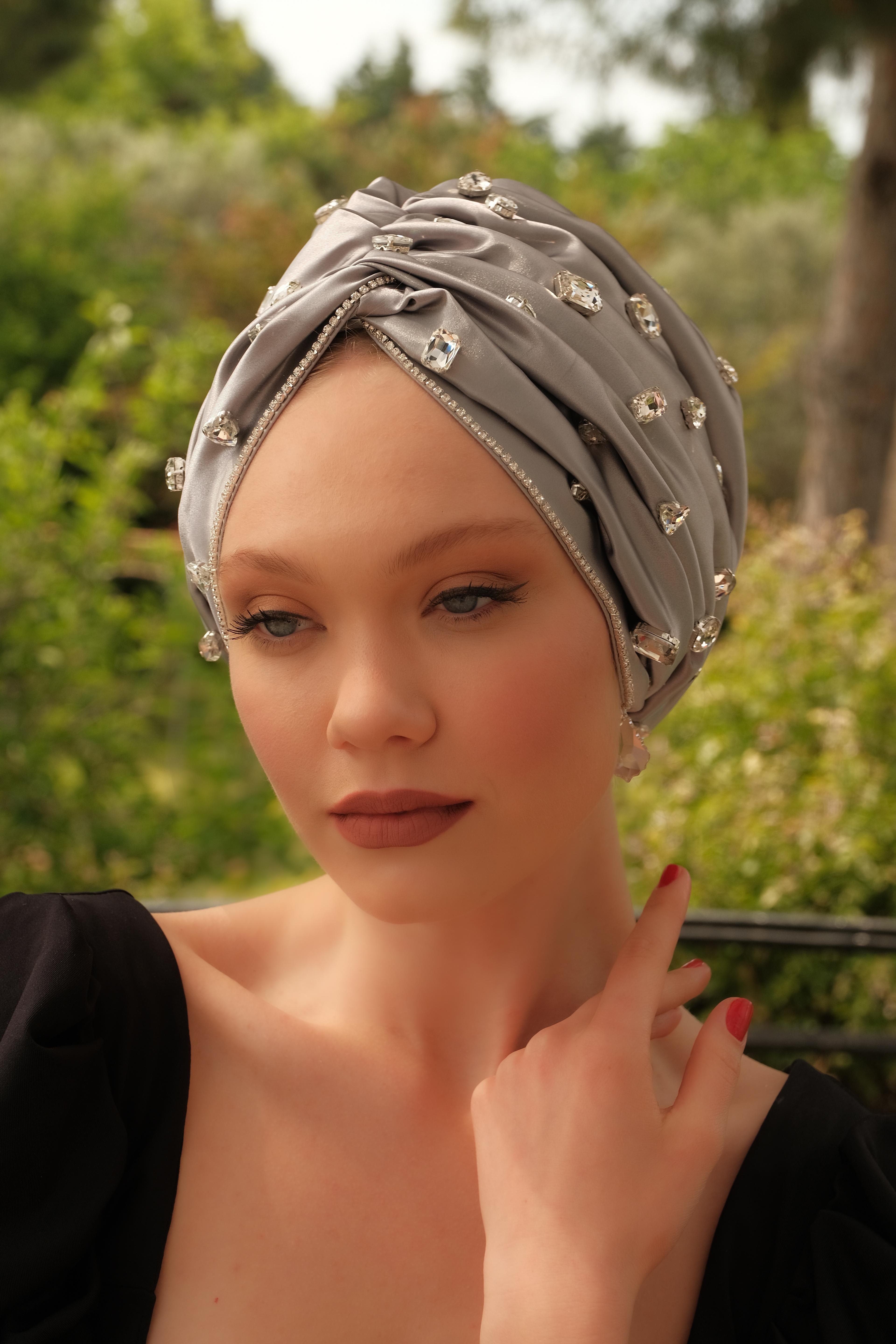 Diamond Filled Turban - Grey