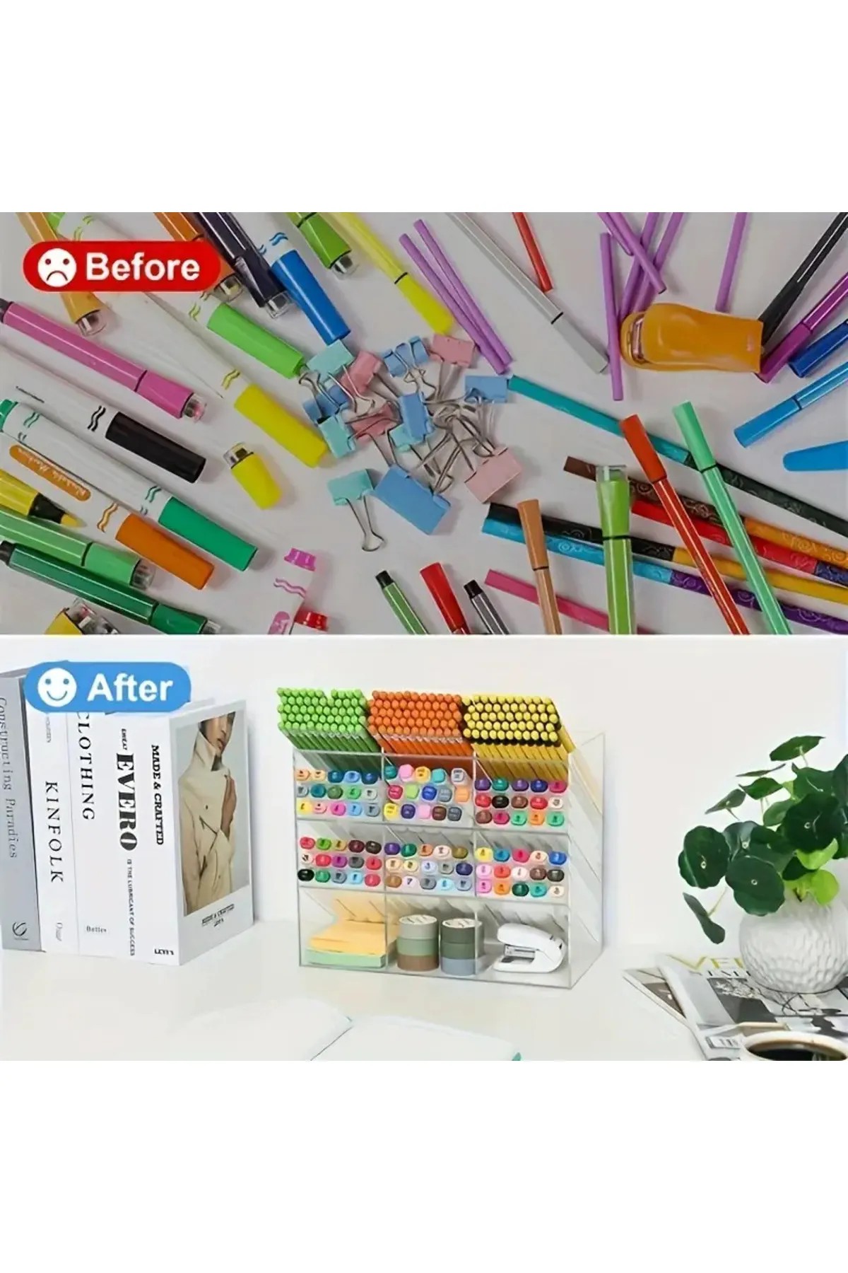 Pleksi Marketi Şeffaf Pleksi 12 Bölmesi Kalem Düzenleyici - Marker Organizer - Pleksi Masaüstü Düzenleyici