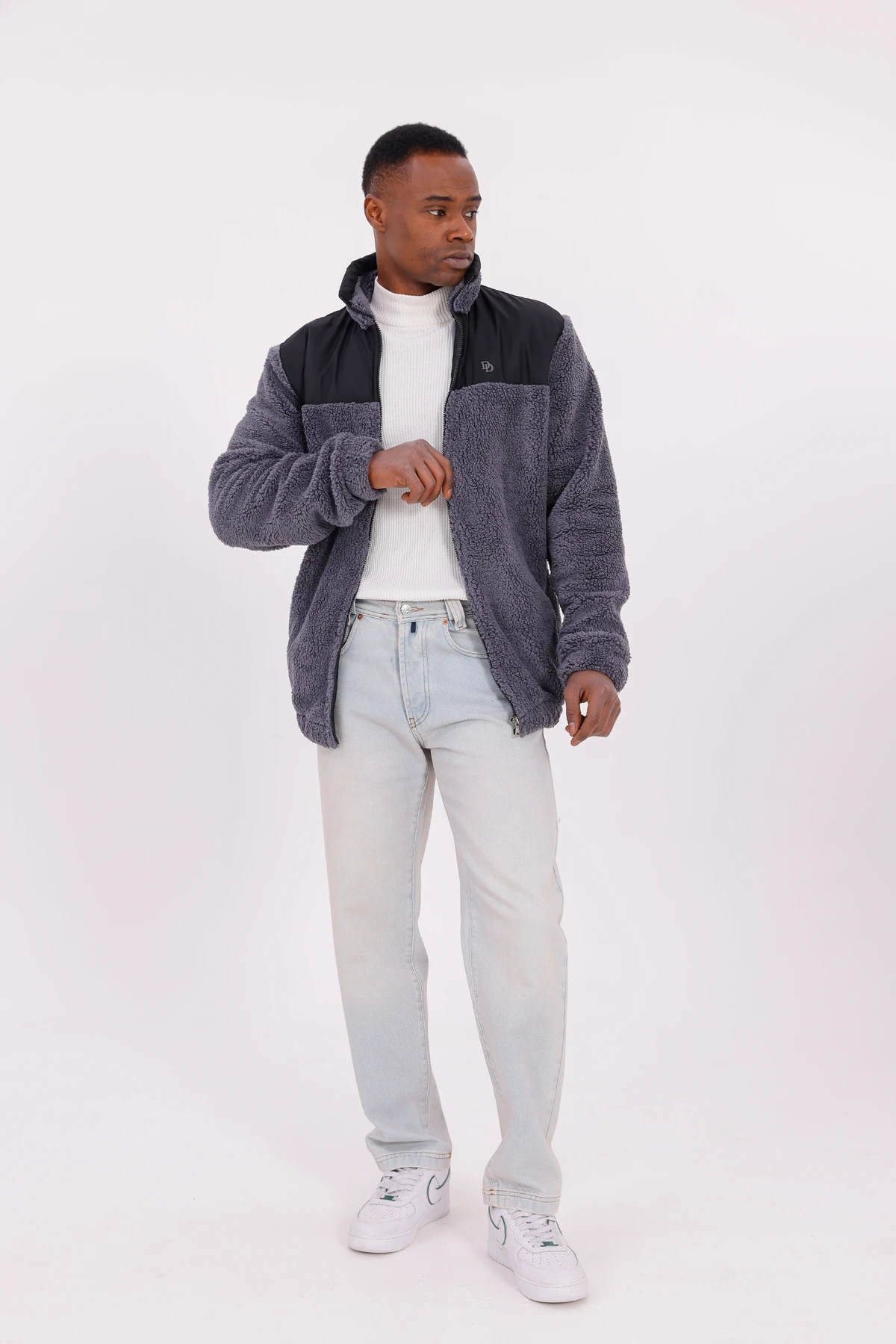 SUNİ KUZU ROBALI CEKET - Antrasit