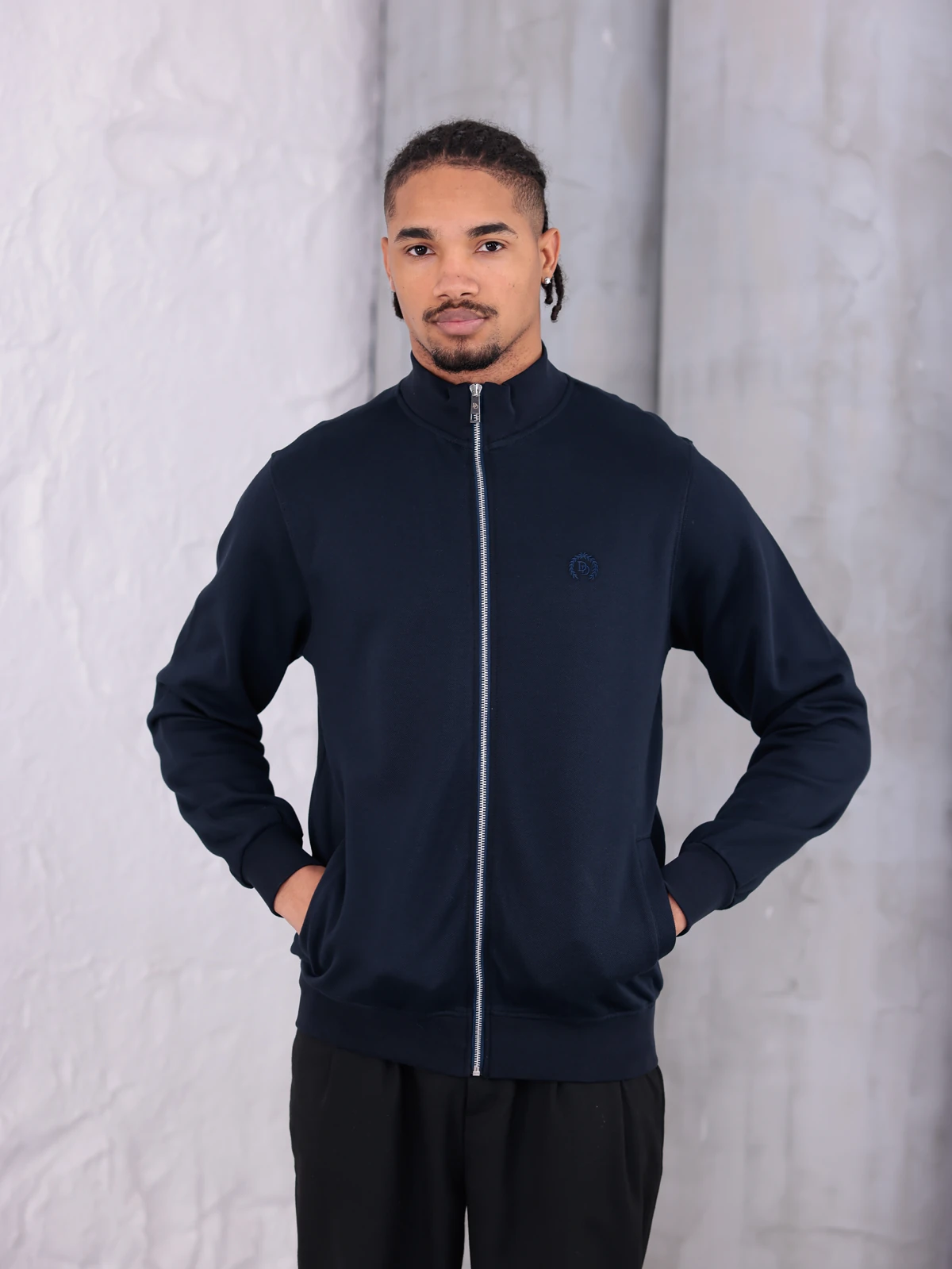 PİKE YAKALI FERMUARLI CEKET - Lacivert