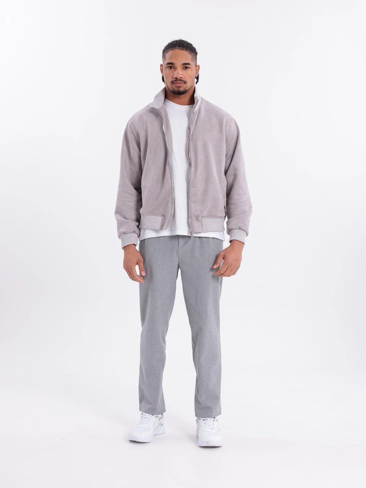 SUNİ SÜET FERMUARLI CEKET - Gri