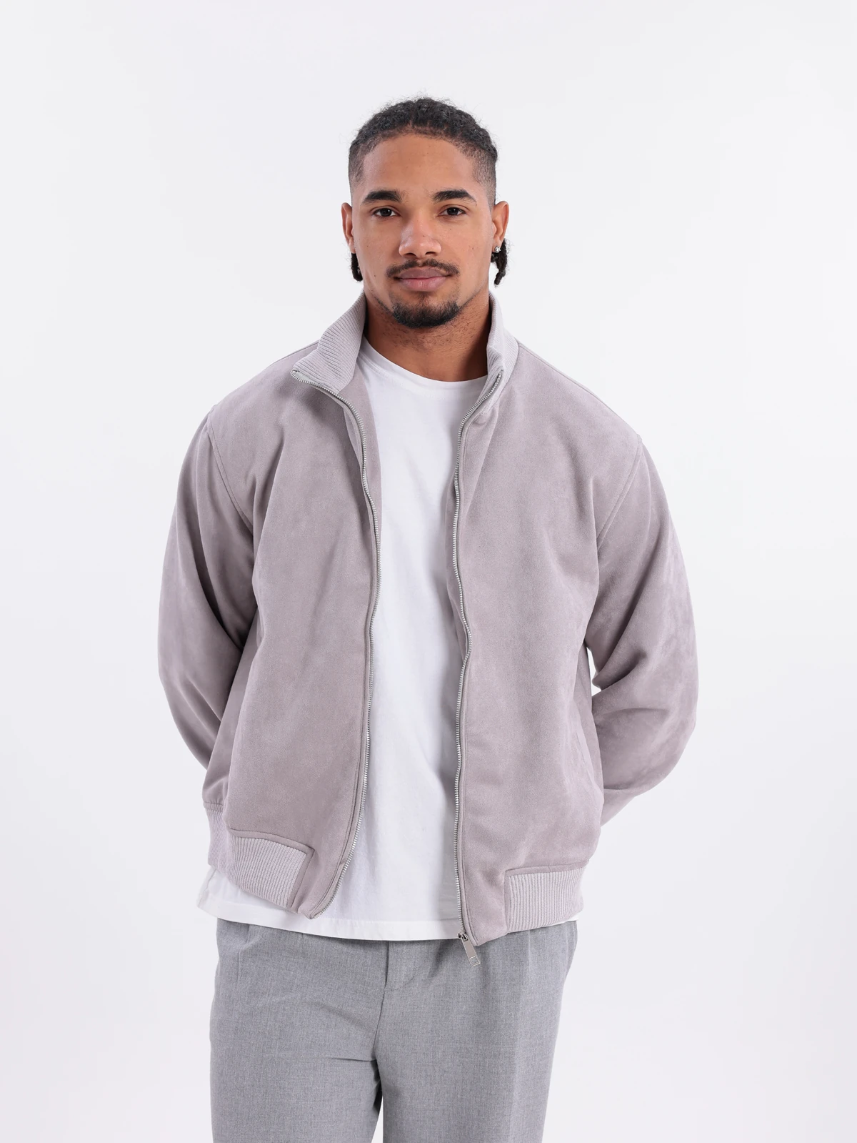 SUNİ SÜET FERMUARLI CEKET - Gri