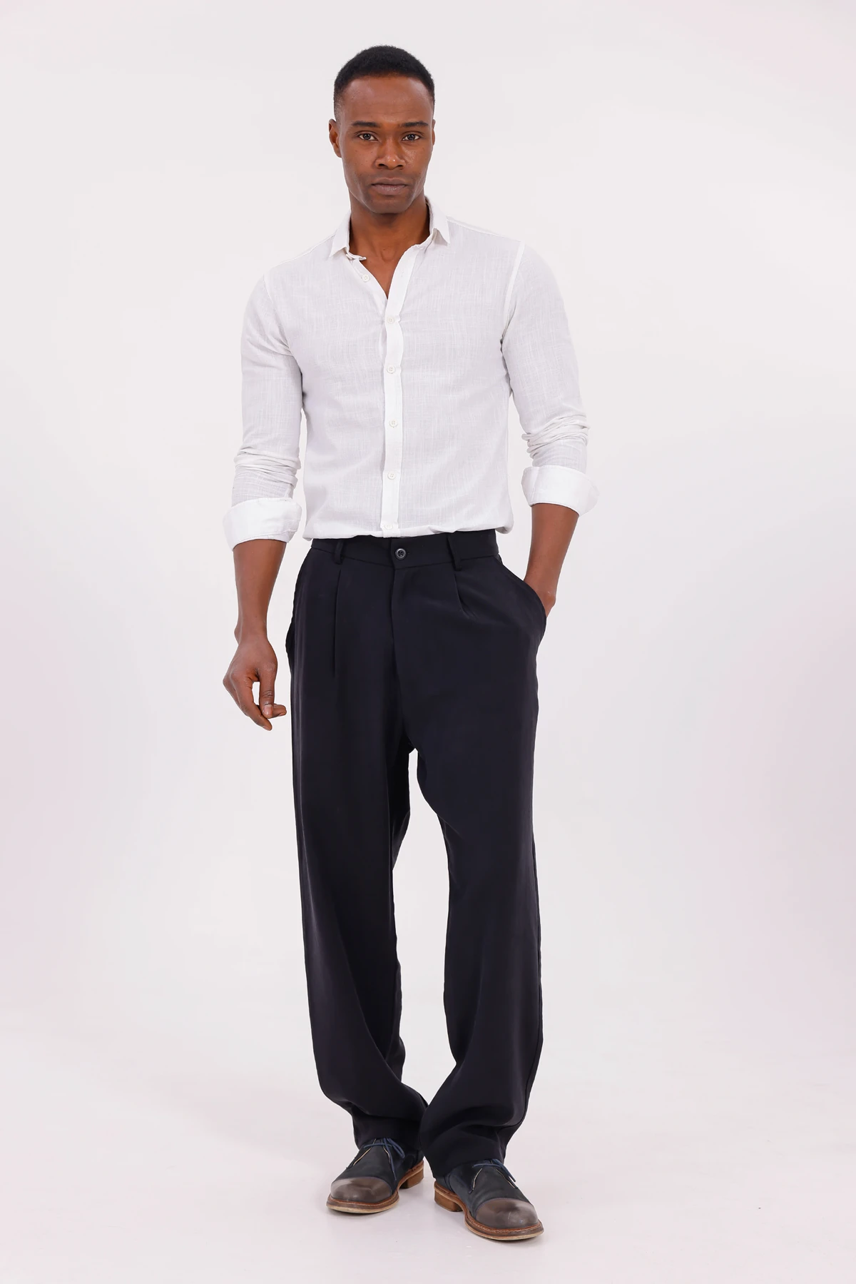 MODAL BAGGY PİLELİ PANTOLON - Siyah