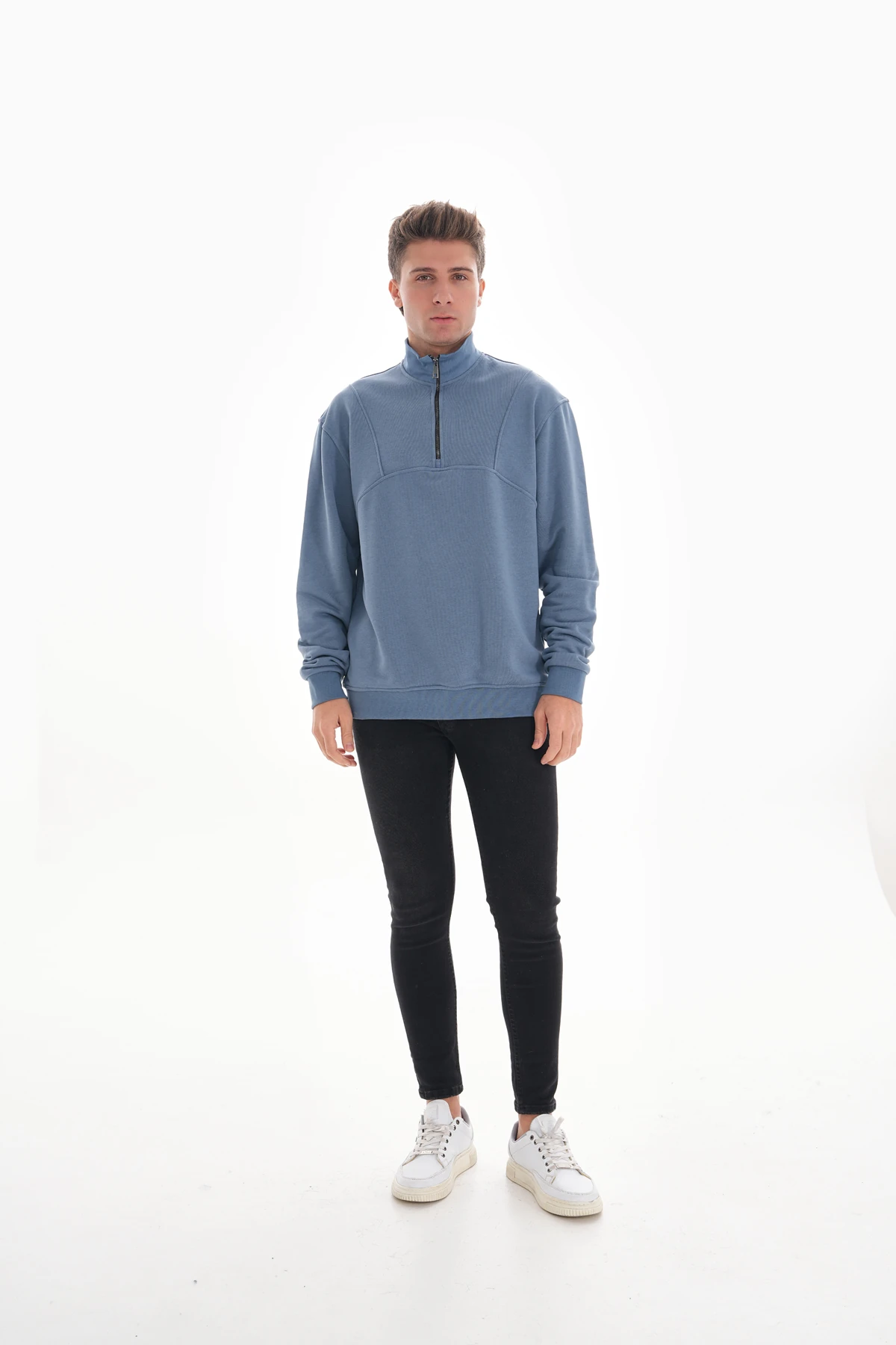 SPLIT YARIM FERMUARLI SWEATSHIRT - İndigo