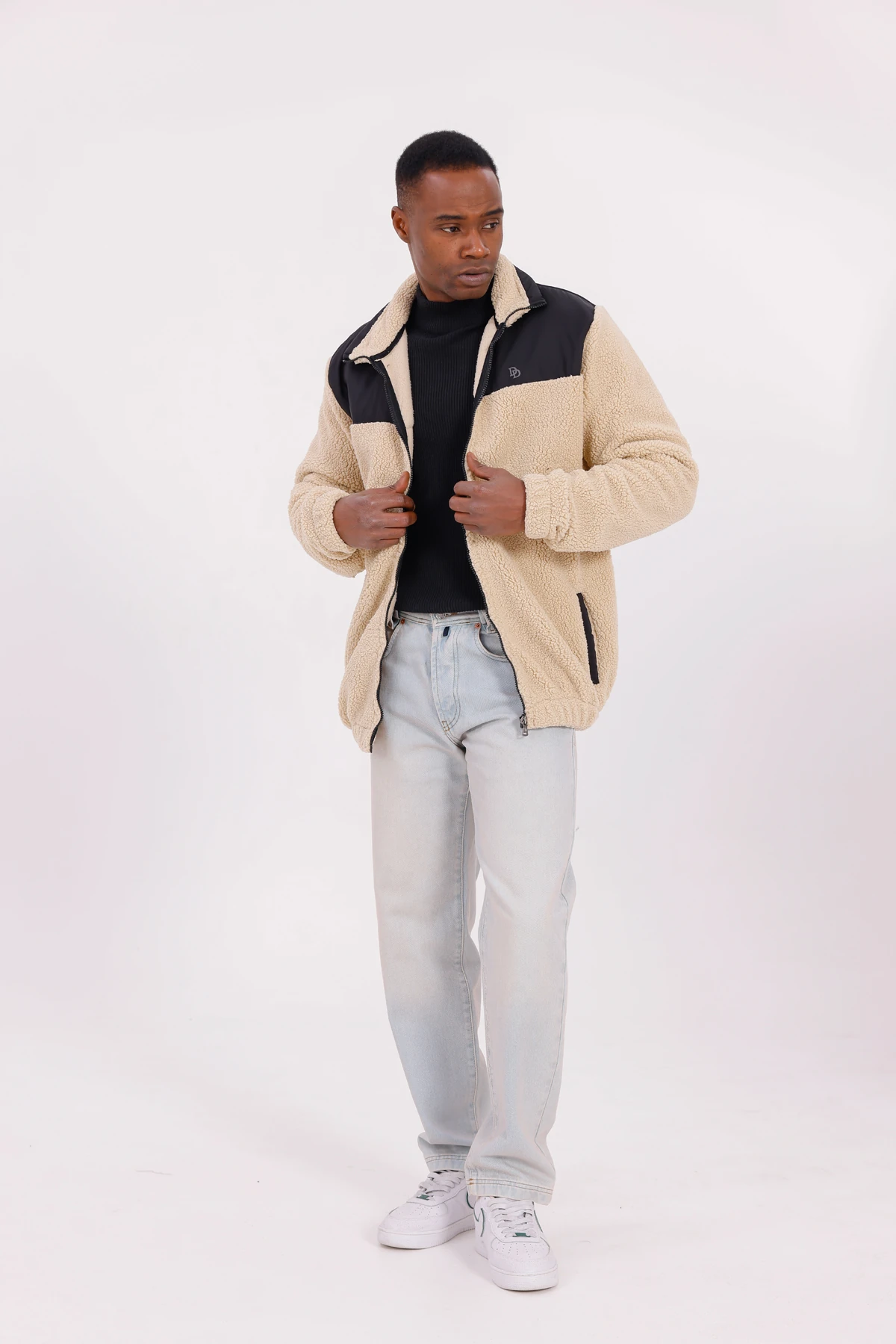 SUNİ KUZU ROBALI CEKET - Bej