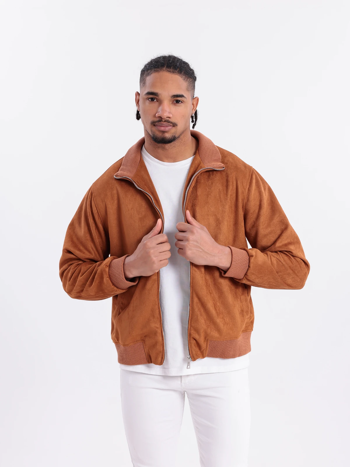 SUNİ SÜET FERMUARLI CEKET - Taba