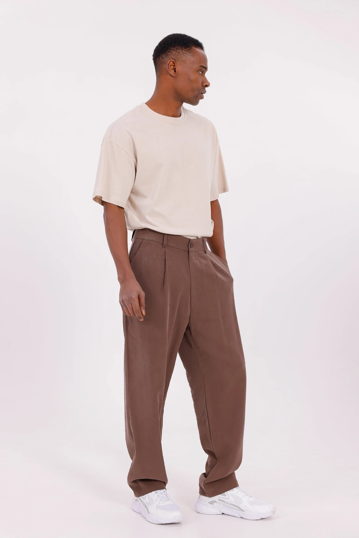 MODAL BAGGY PİLELİ PANTOLON - Kahve