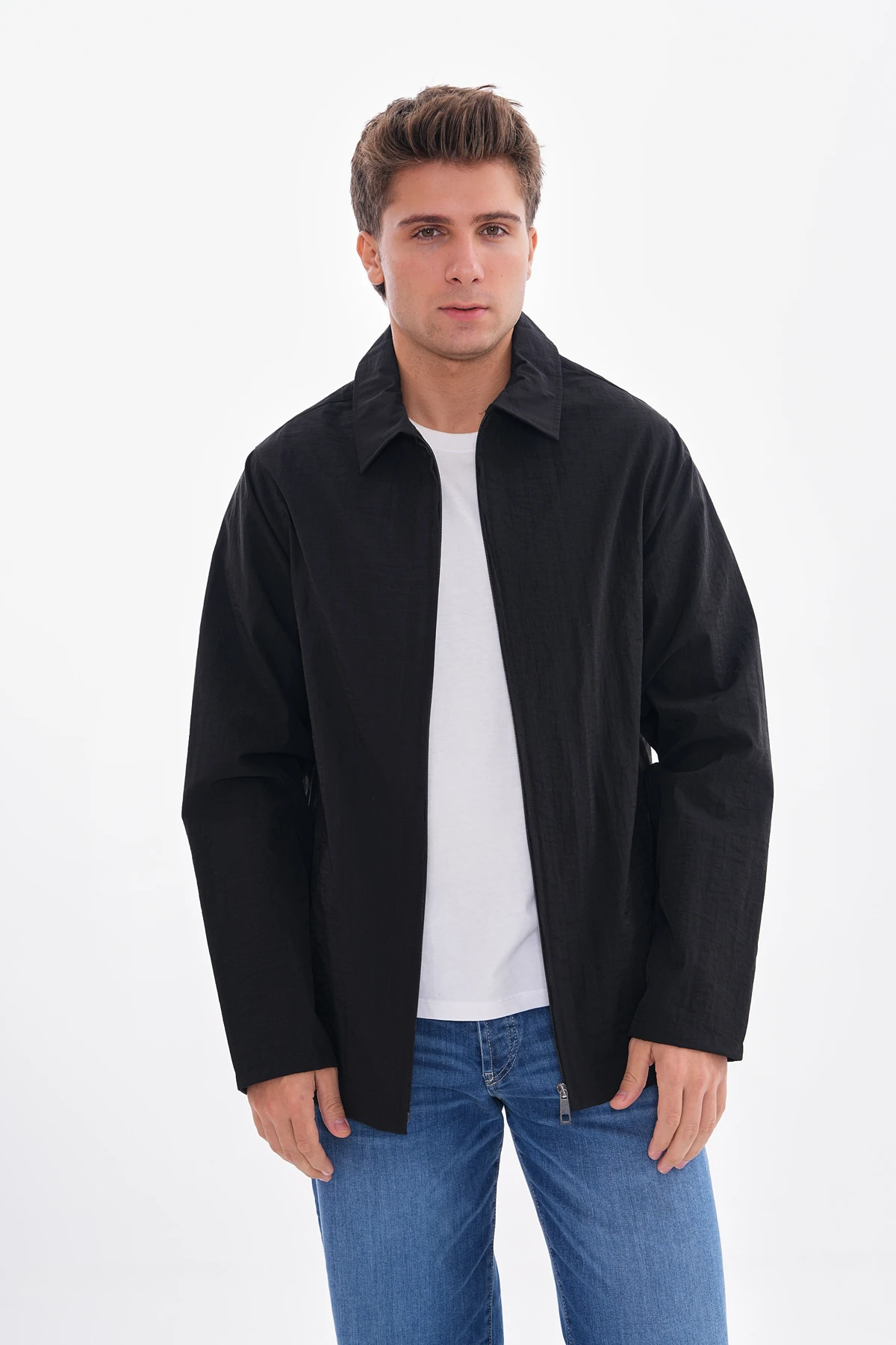 YAKALI RÜZGARLIK CEKET - Siyah