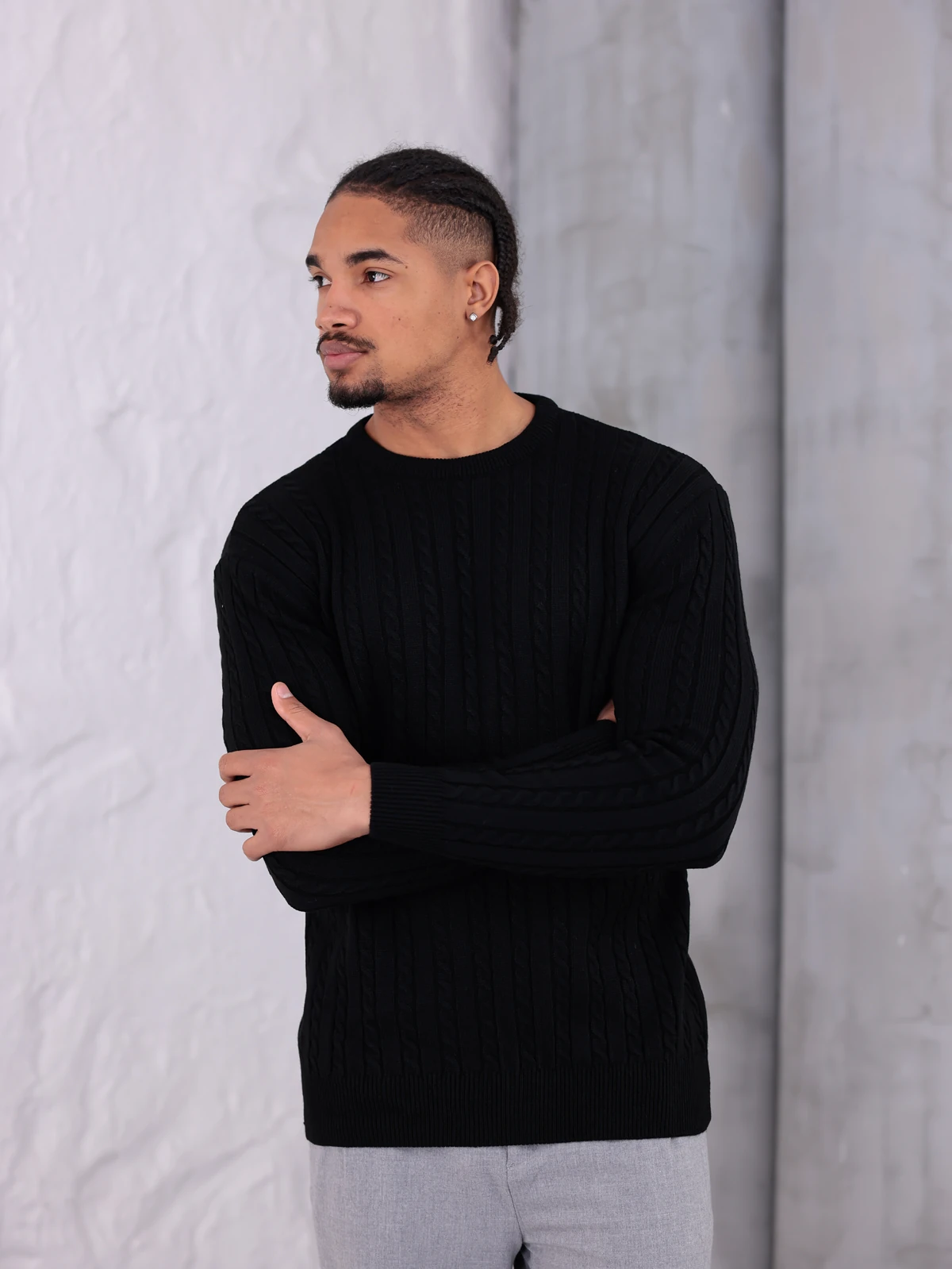 ÖRGÜLÜ SIFIR YAKA KAZAK - Lacivert