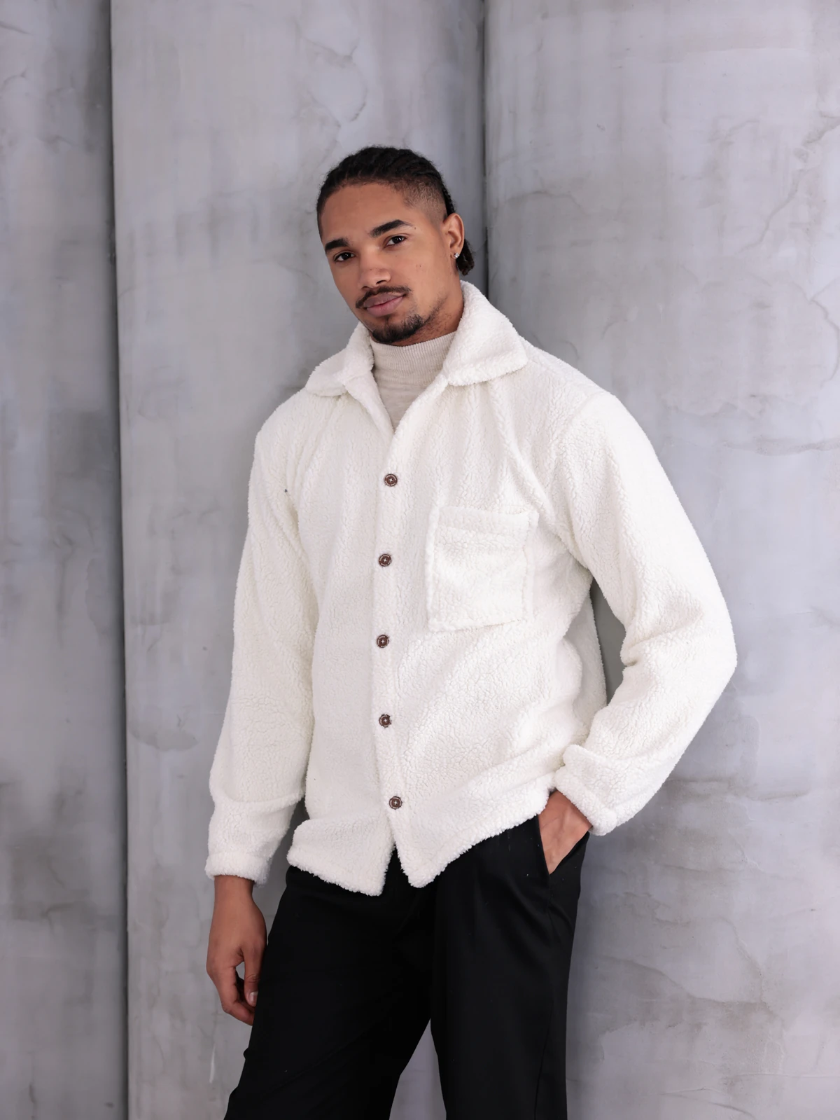 SUNİ KUZU DÜĞMELİ CEKET - Ekru