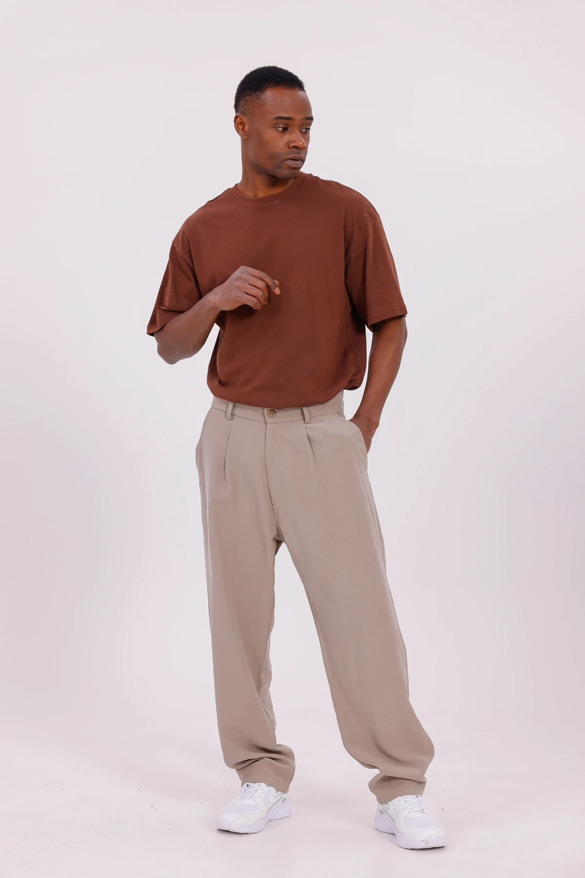 MODAL BAGGY PİLELİ PANTOLON - Bej