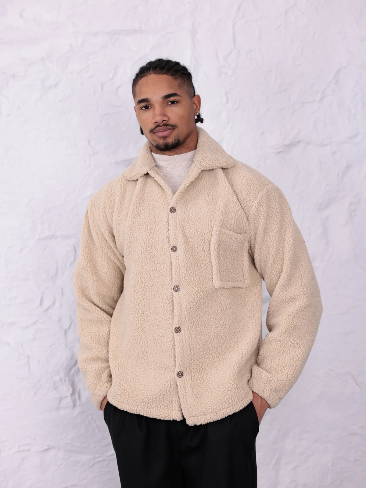 SUNİ KUZU DÜĞMELİ CEKET - Bej