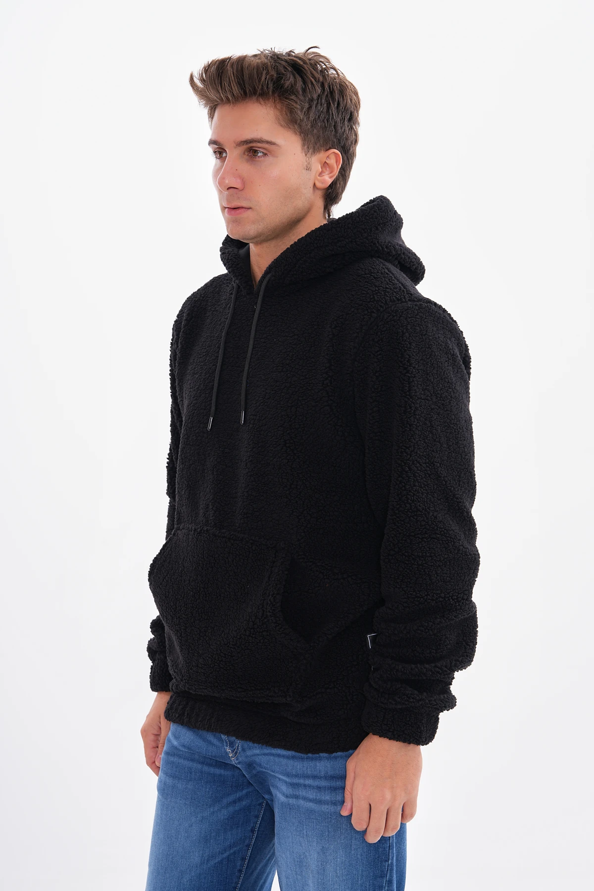 SUNİ KUZU OVERSIZE SWEATSHIRT - Siyah