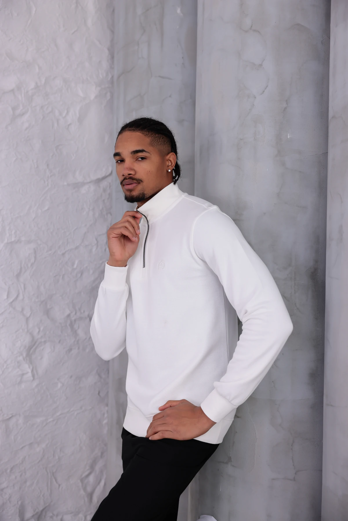 PİKE YARIM FERMUARLI SWEATSHIRT - Ekru