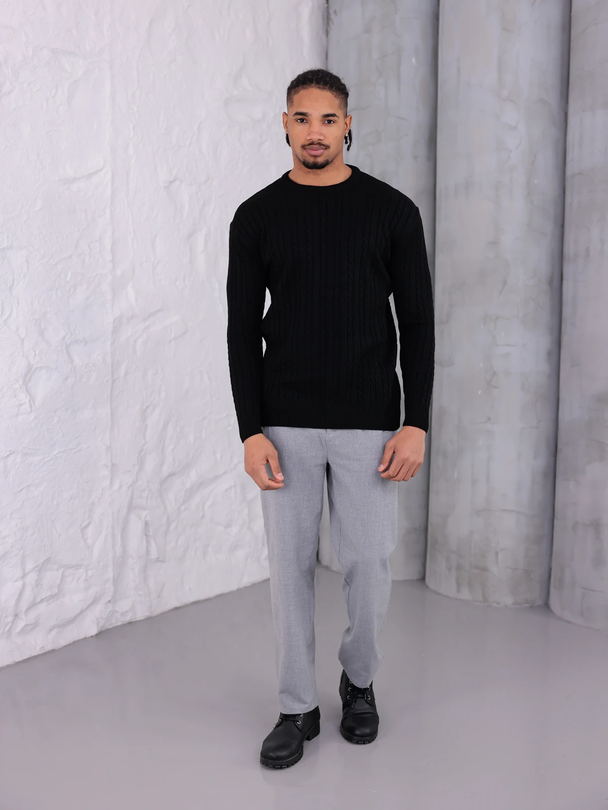 ÖRGÜLÜ SIFIR YAKA KAZAK - Lacivert