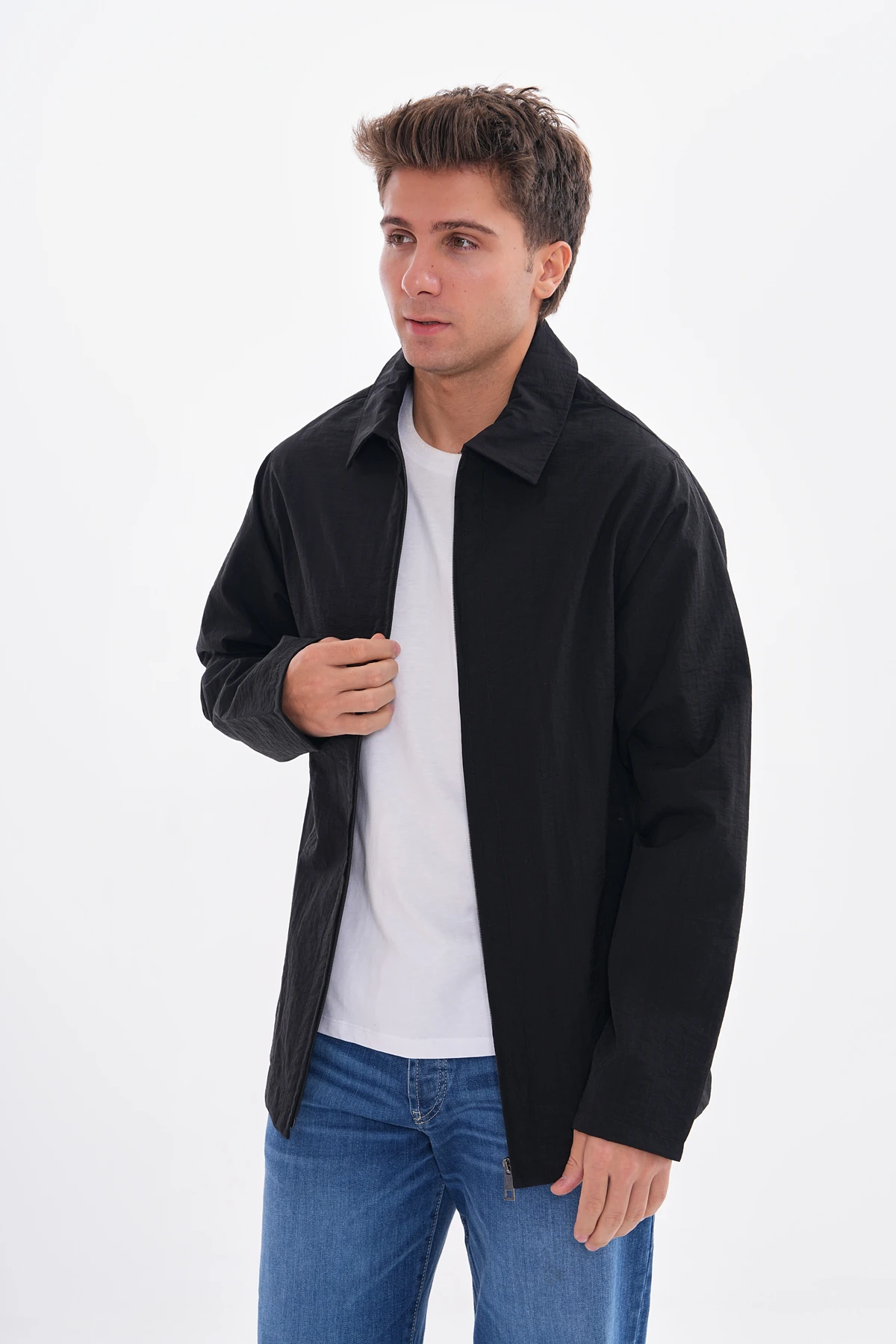 YAKALI RÜZGARLIK CEKET - Siyah