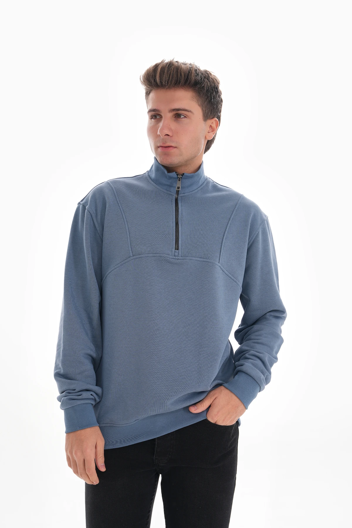 SPLIT YARIM FERMUARLI SWEATSHIRT - İndigo