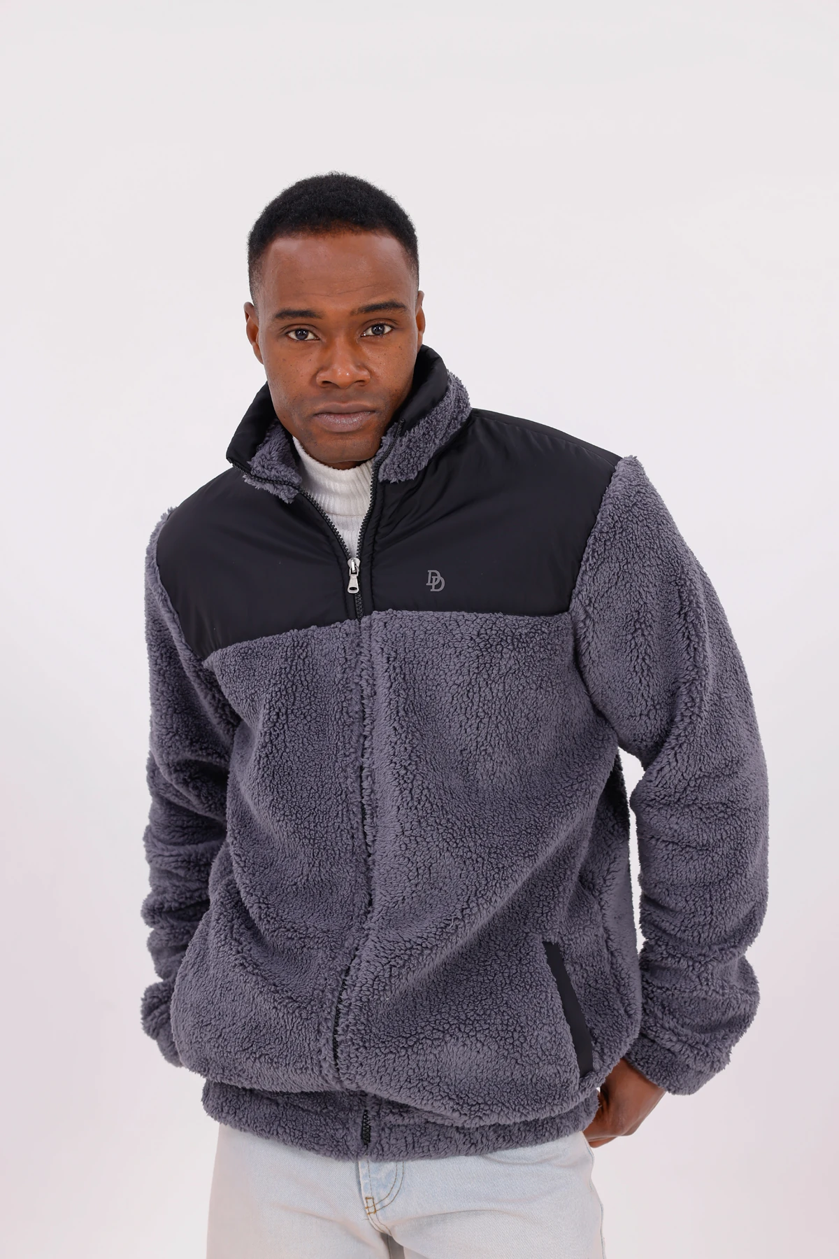 SUNİ KUZU ROBALI CEKET - Antrasit