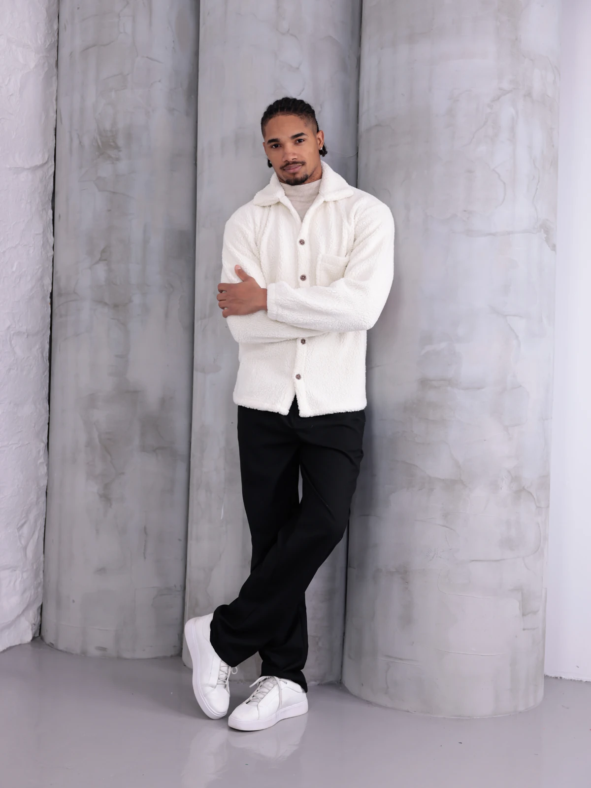 SUNİ KUZU DÜĞMELİ CEKET - Ekru