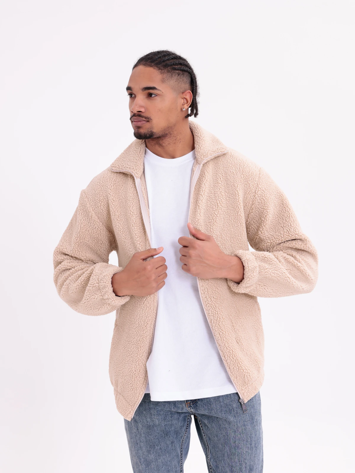 SUNİ KUZU FERMUARLI CEKET - Bej