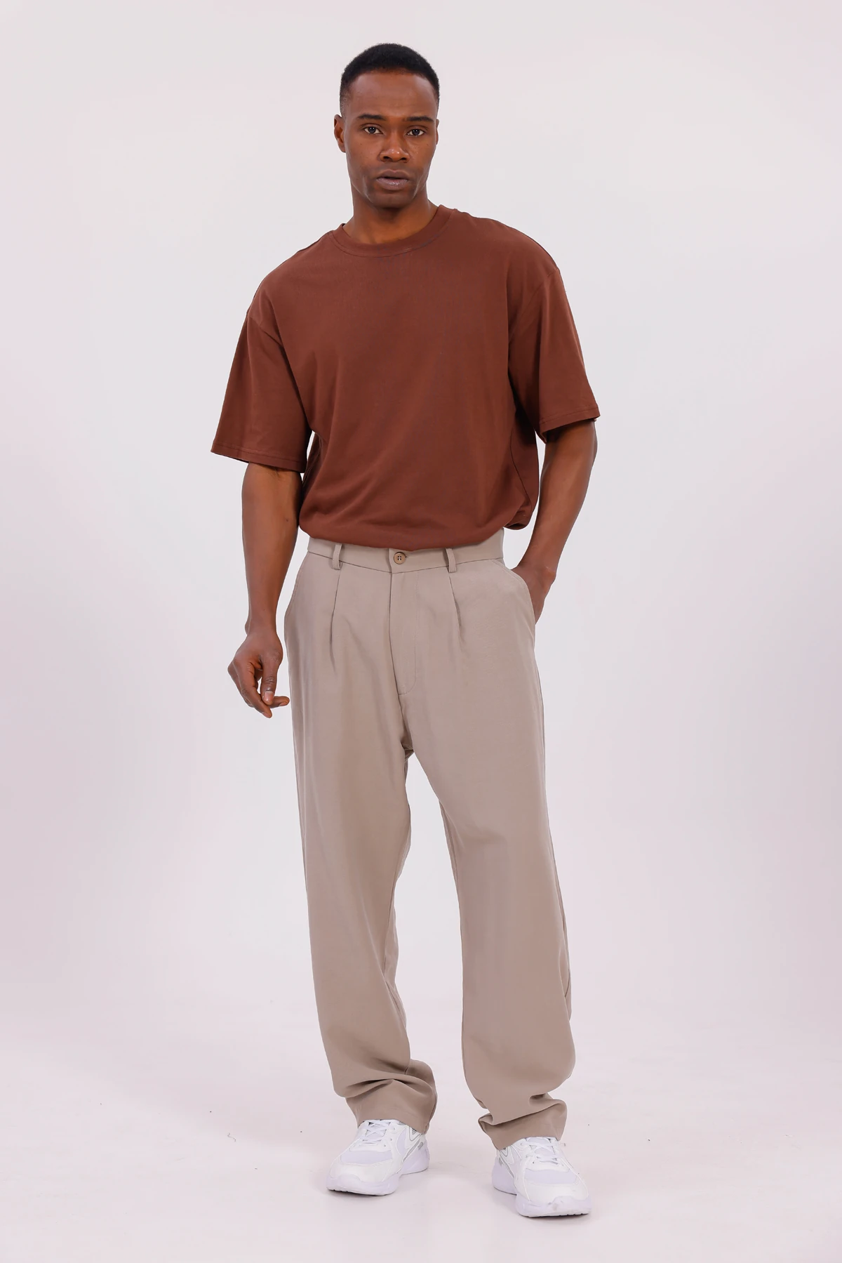 MODAL BAGGY PİLELİ PANTOLON - Bej