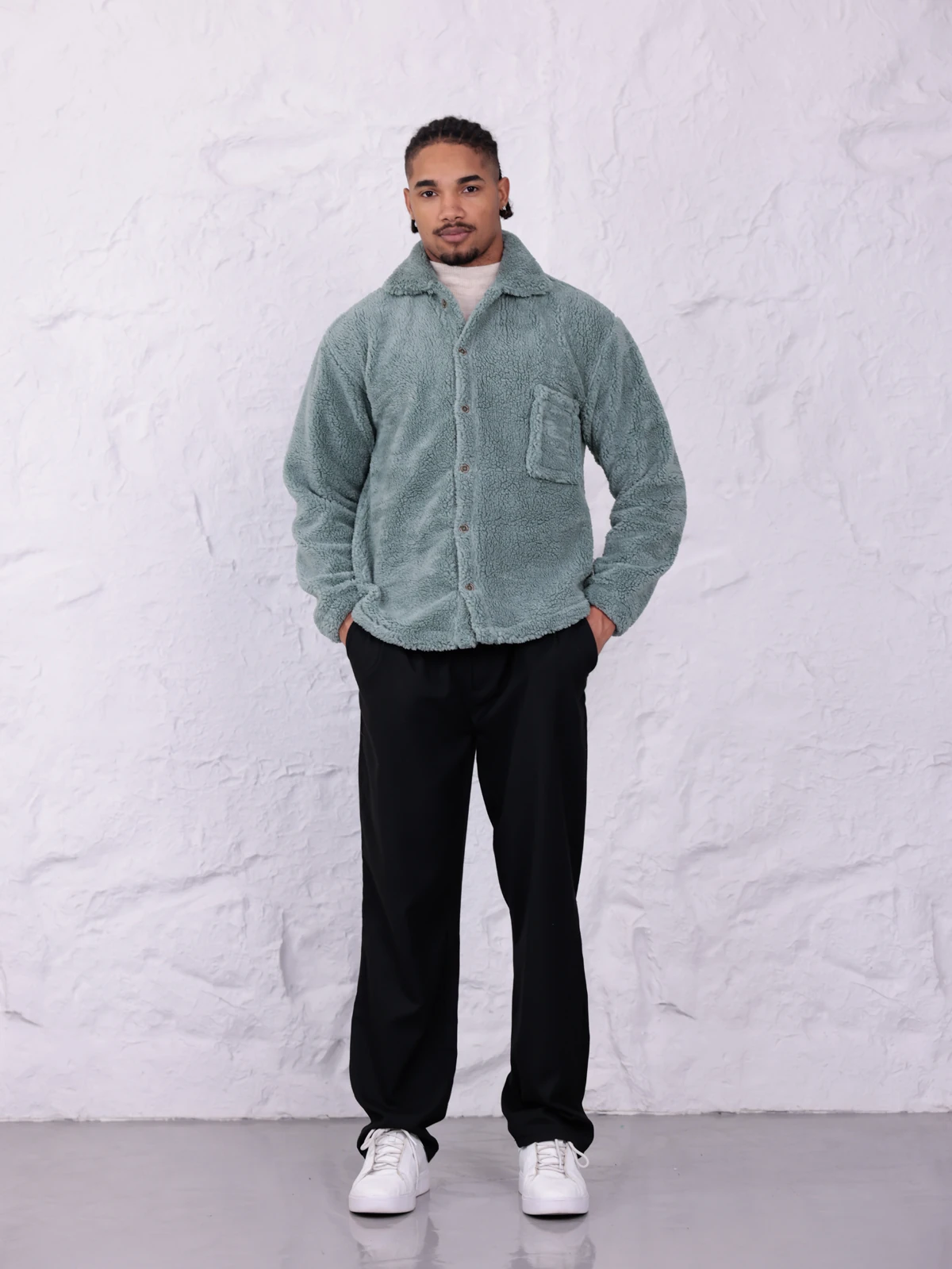 SUNİ KUZU DÜĞMELİ CEKET - Su Yeşili