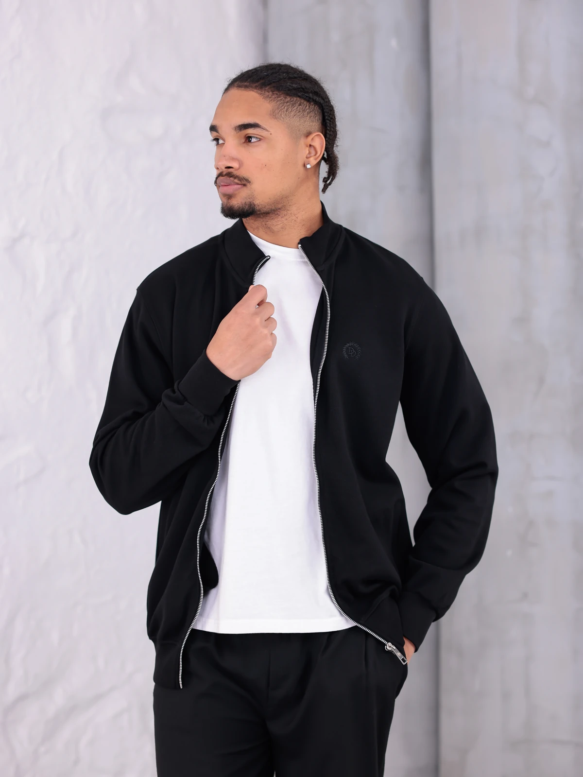 PİKE YAKALI FERMUARLI CEKET - Siyah